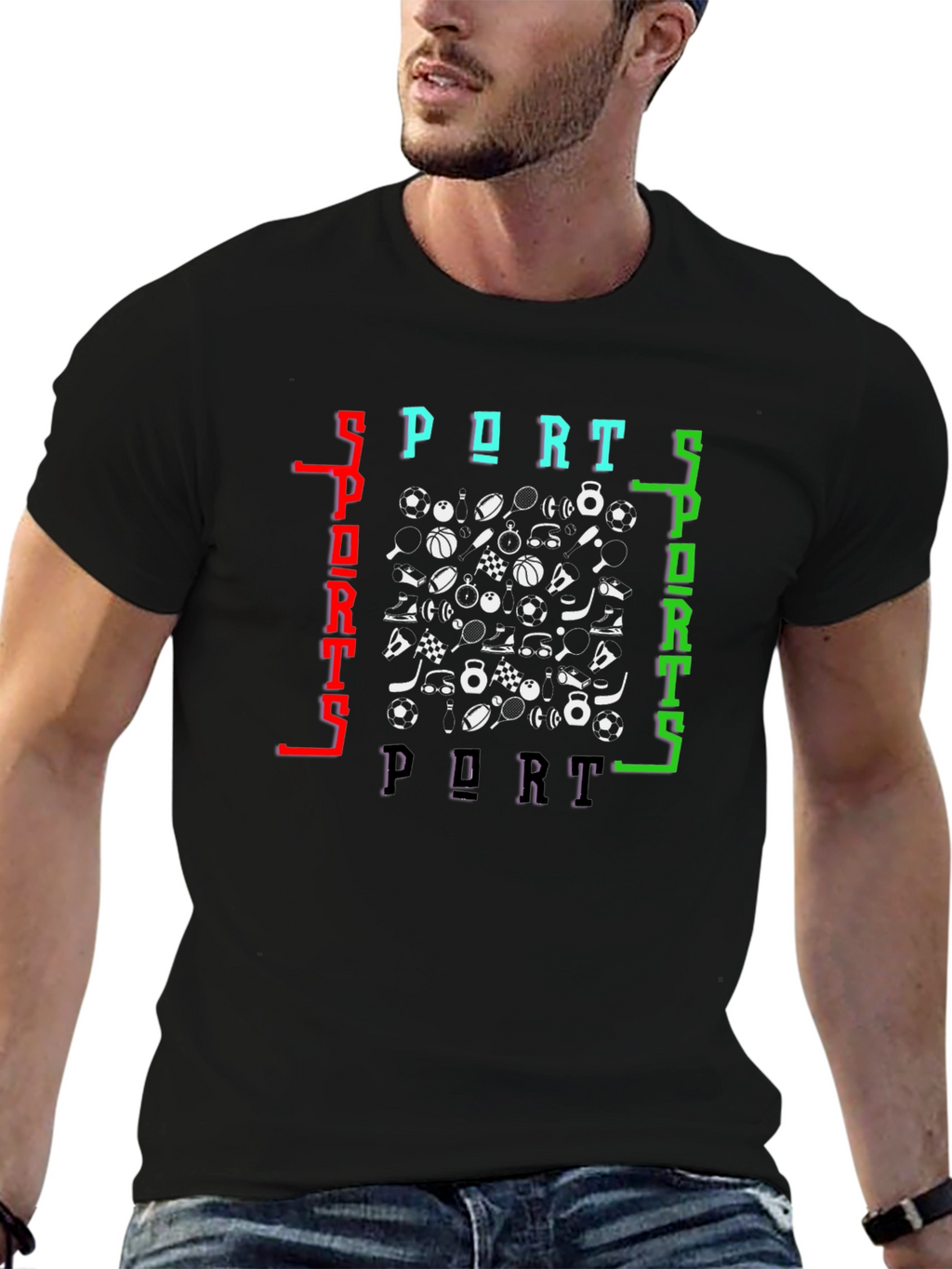 Sports Design Black T-Shirt