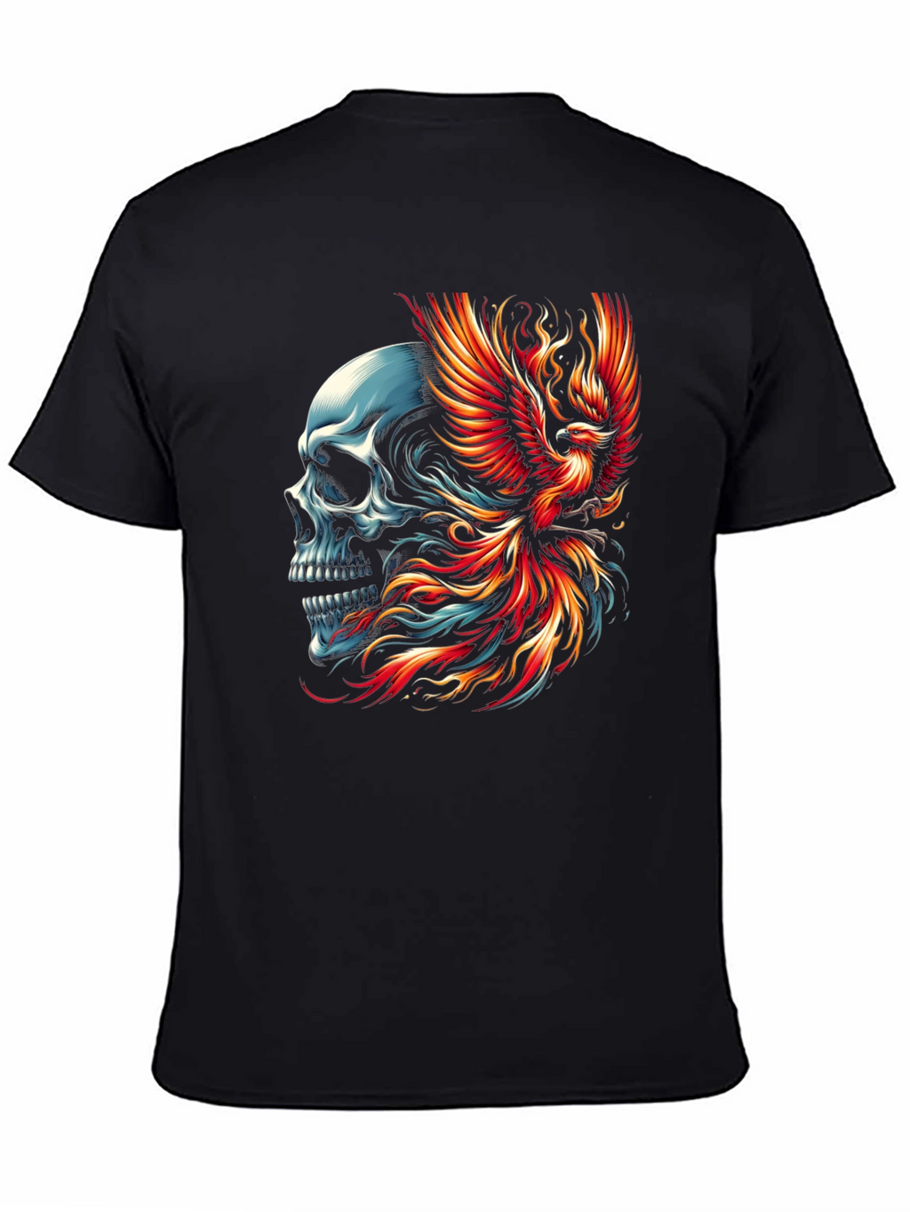 Skull Phoenix Graphic T-Shirt - Black