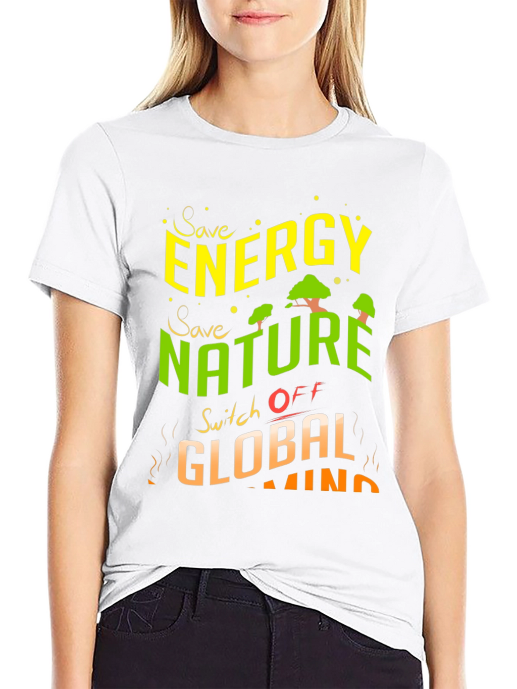 Eco-Friendly Save Energy Graphic Print T-Shirt