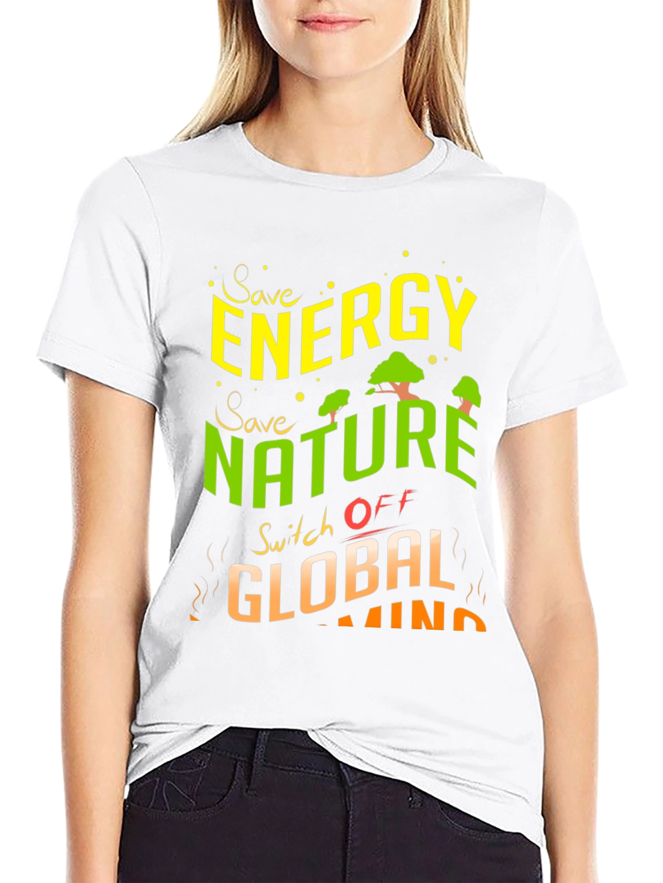 Eco-Friendly Save Energy Graphic Print T-Shirt