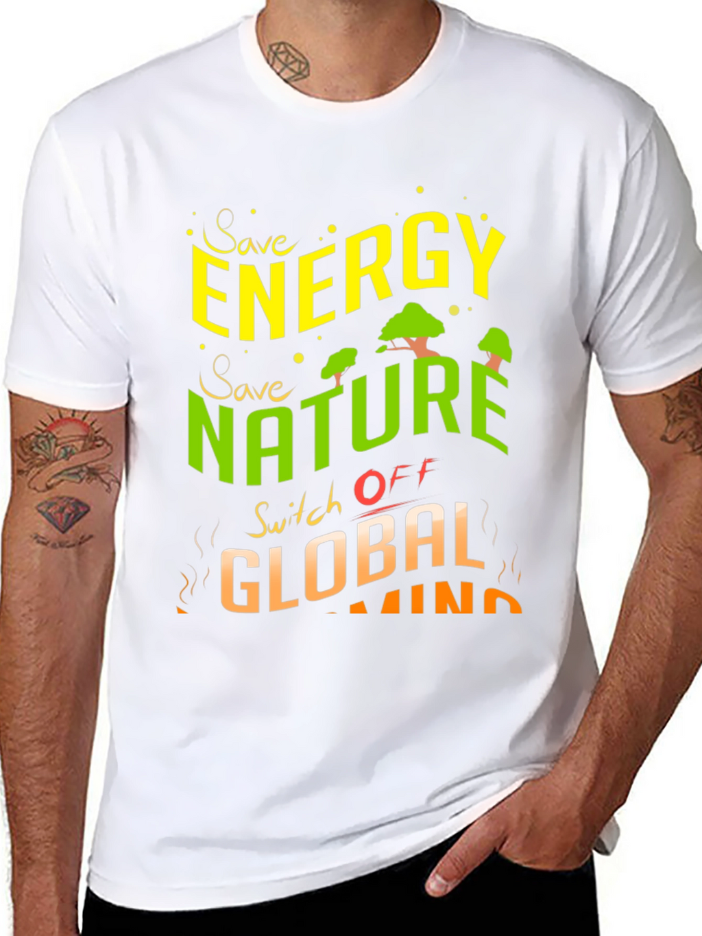 Eco-Friendly Save Energy Graphic Print T-Shirt