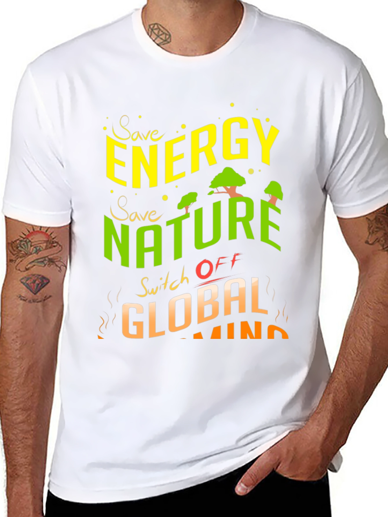 Eco-Friendly Save Energy Graphic Print T-Shirt
