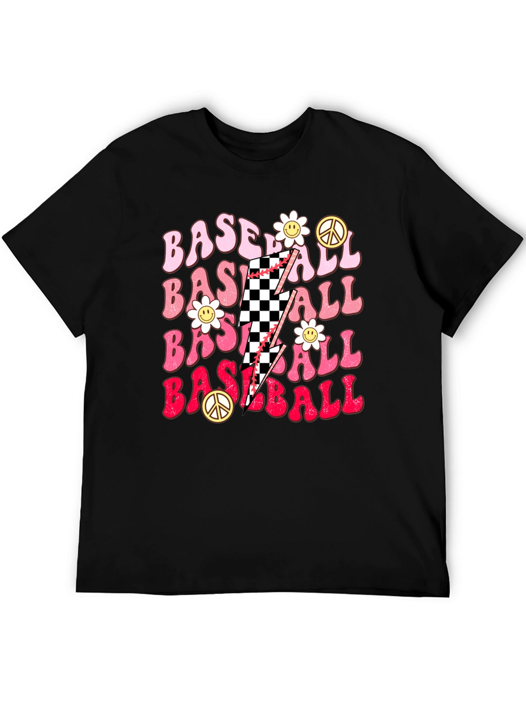 Retro Baseball T-Shirt with Checkerboard Lightning