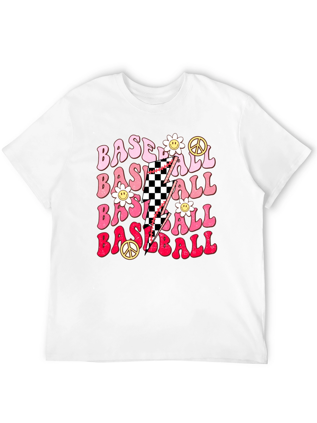 Retro Baseball T-Shirt with Checkerboard Lightning
