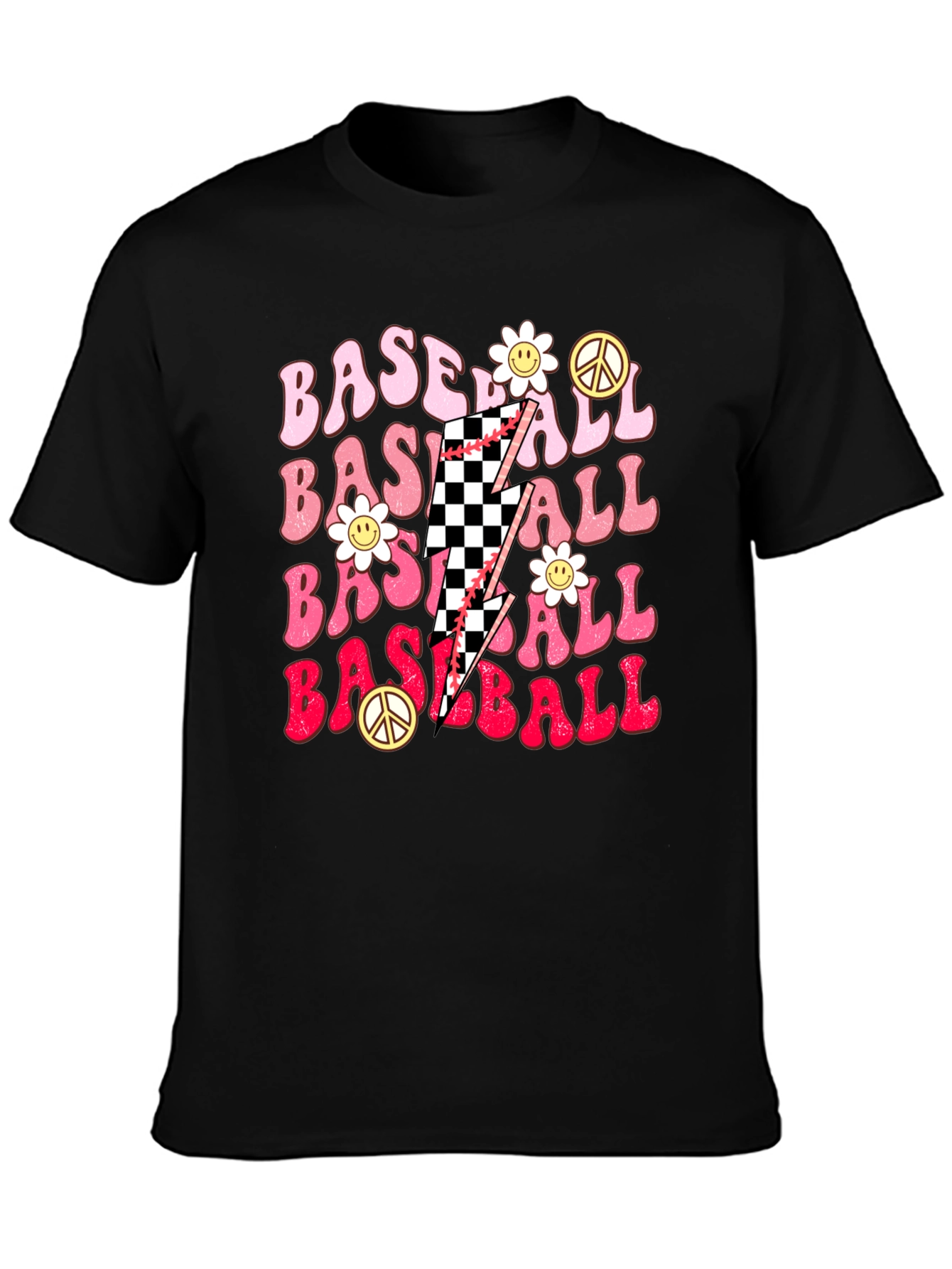 Retro Baseball T-Shirt with Checkerboard Lightning