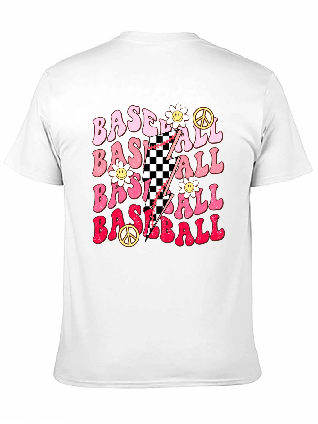 Retro Baseball T-Shirt with Checkerboard Lightning