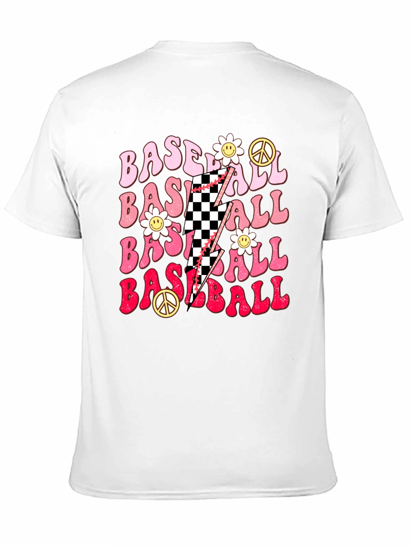 Retro Baseball T-Shirt with Checkerboard Lightning