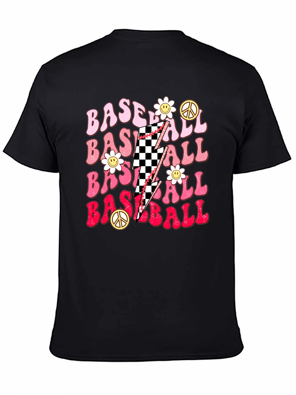 Retro Baseball T-Shirt with Checkerboard Lightning