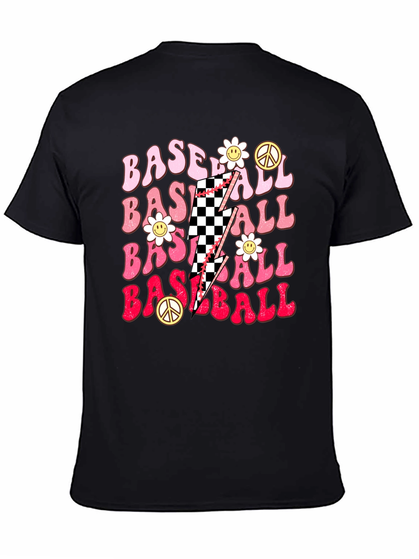 Retro Baseball T-Shirt with Checkerboard Lightning