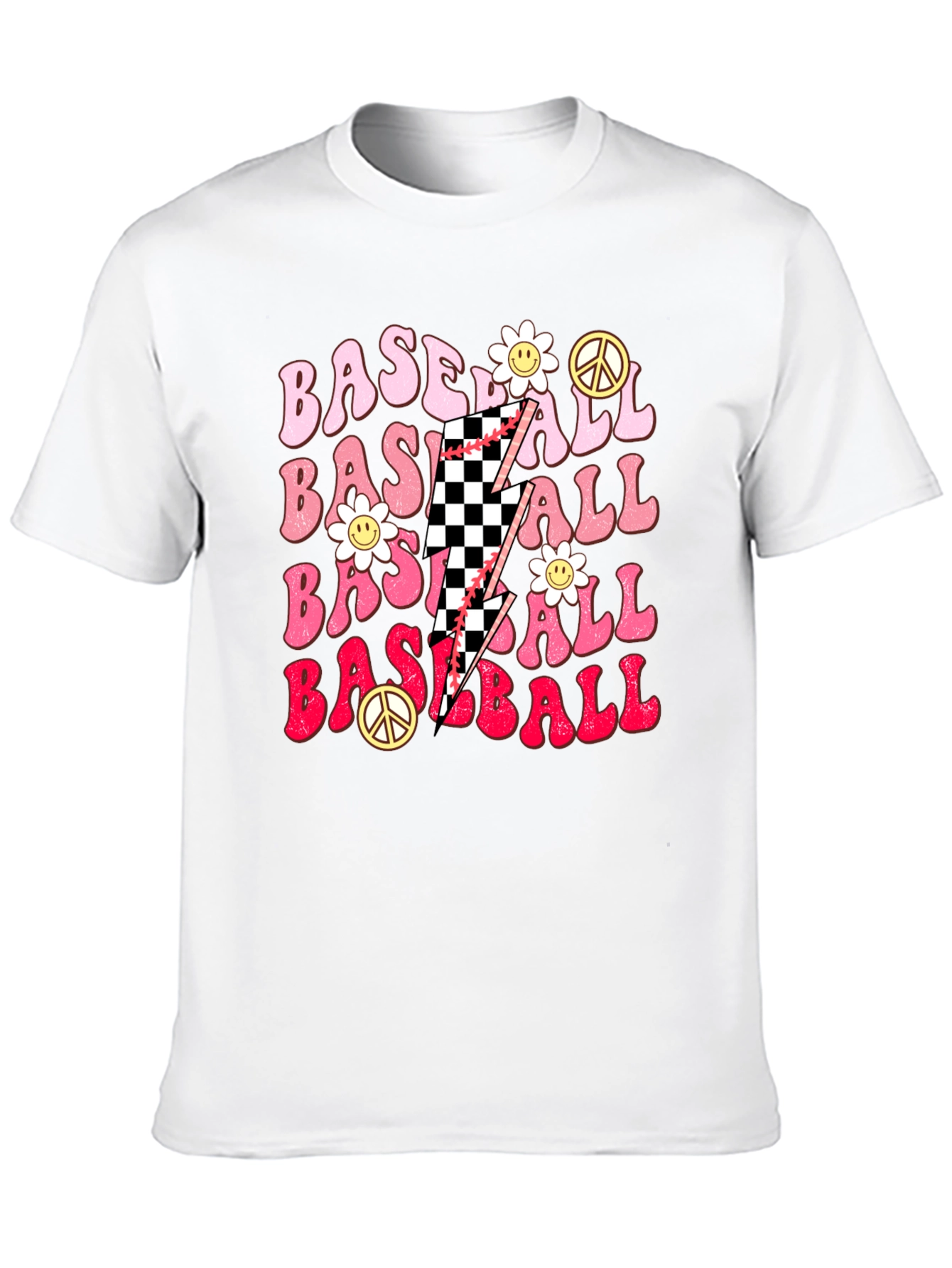Retro Baseball T-Shirt with Checkerboard Lightning