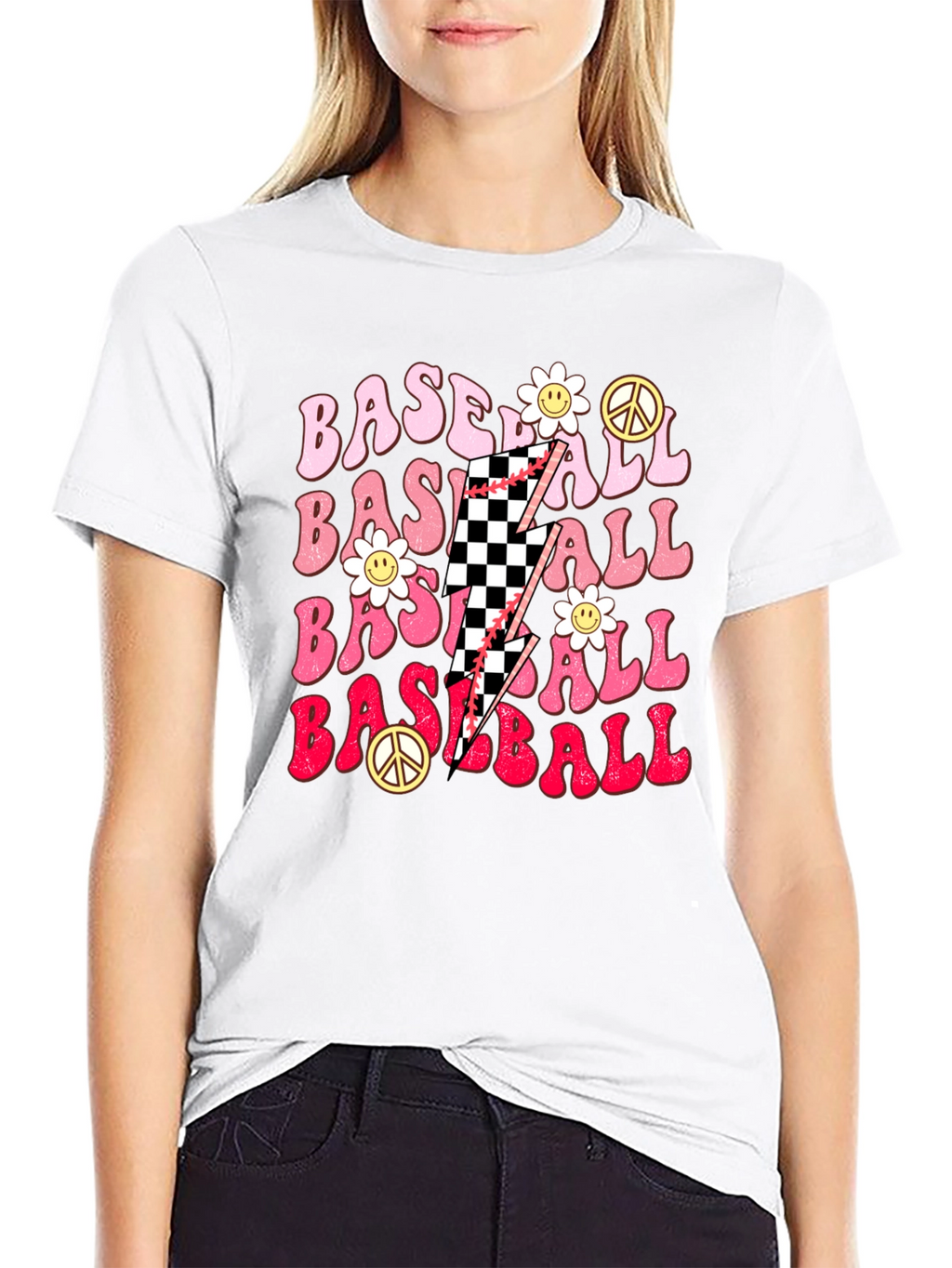 Retro Baseball T-Shirt with Checkerboard Lightning