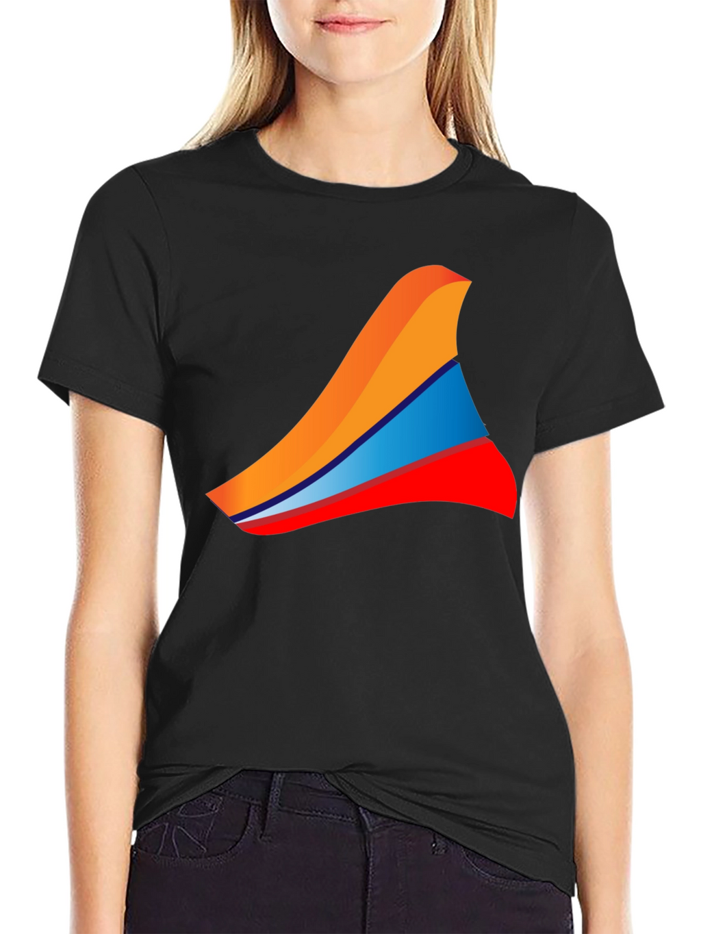 Mens Black T-Shirt with Abstract Wave Design