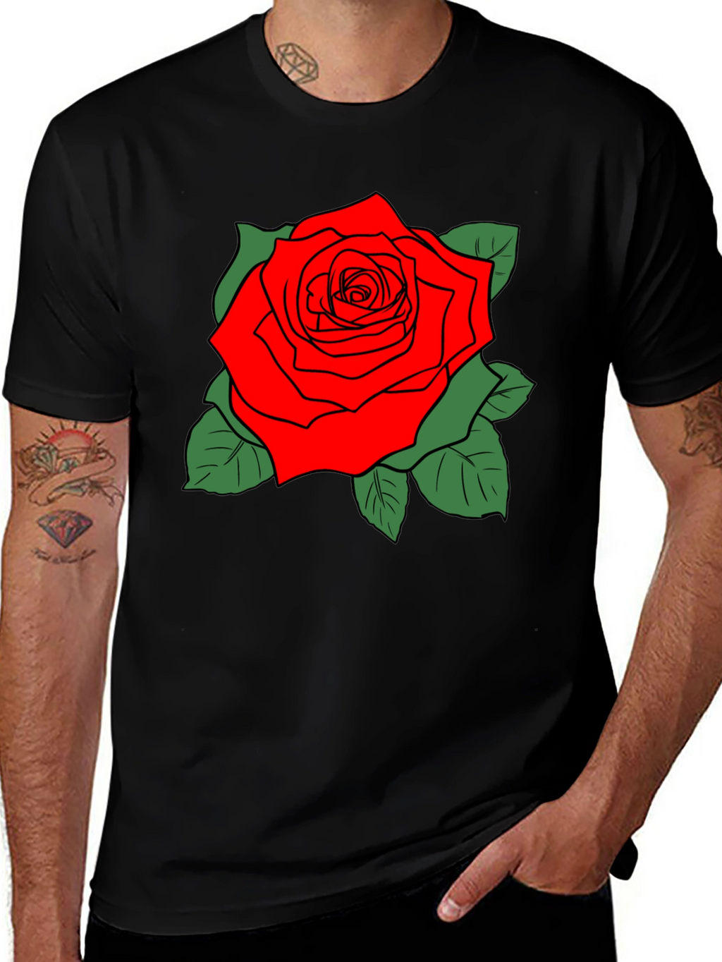 Bold Rose Graphic Black T-Shirt