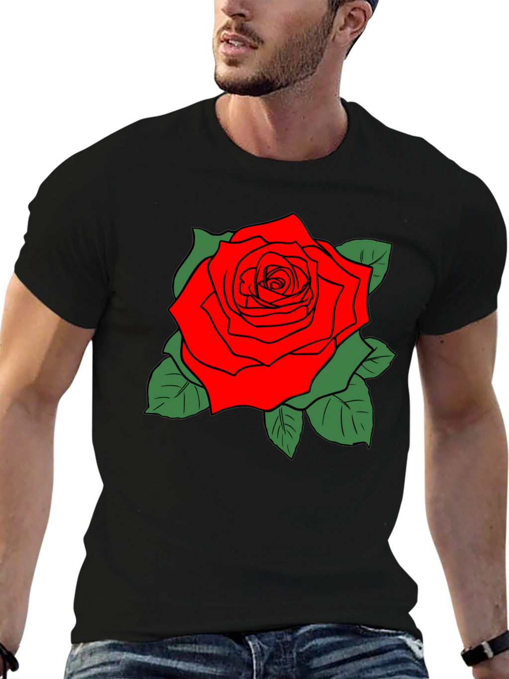 Bold Rose Graphic Black T-Shirt