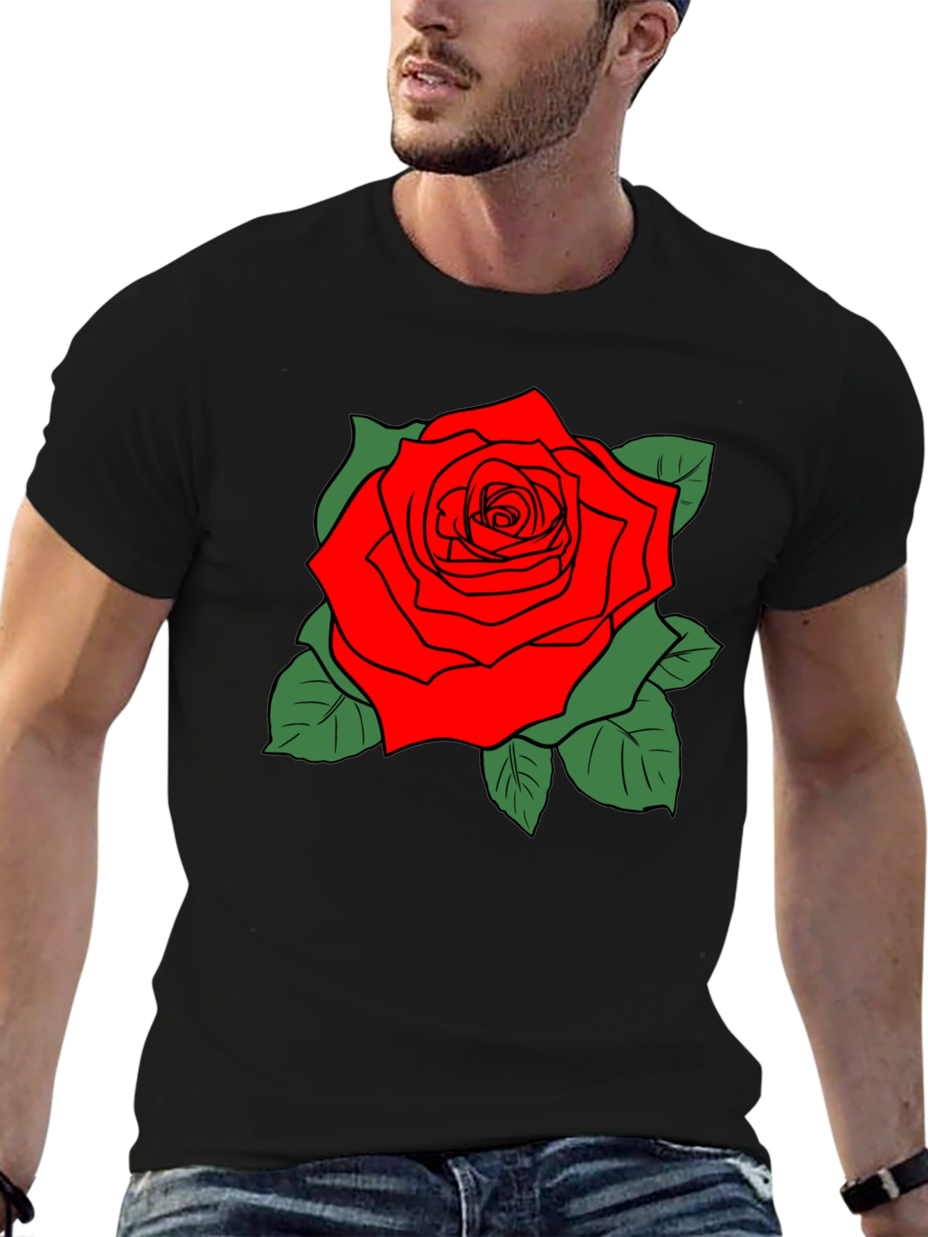 Bold Rose Graphic Black T-Shirt