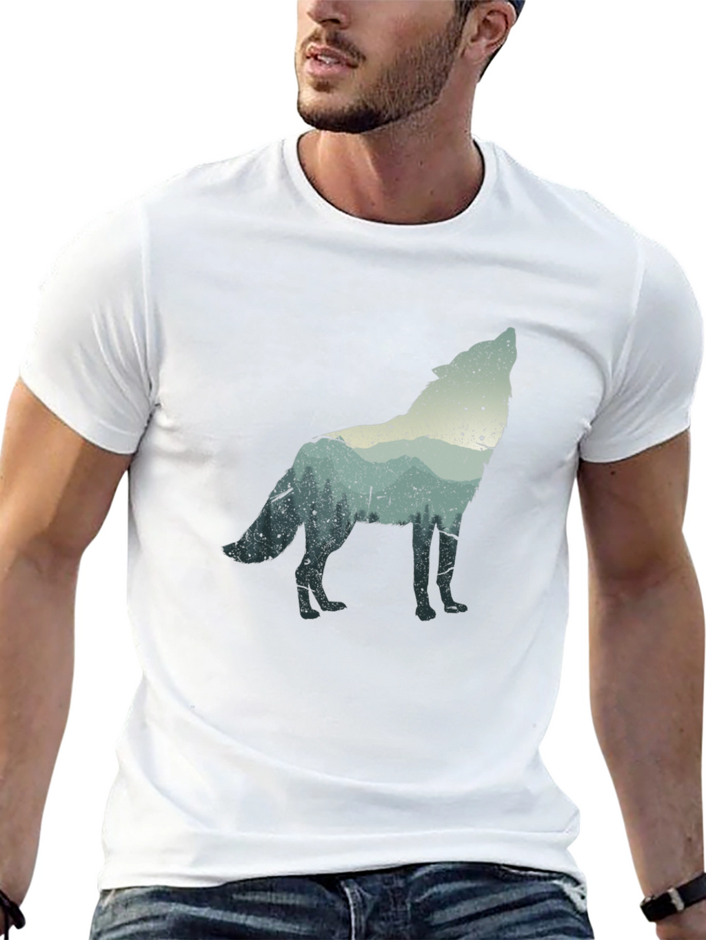 Wolf Silhouette Graphic Tee - Black Crew Neck