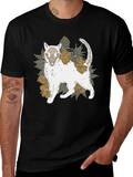 Floral Cat Skull Graphic Tee - Black T-Shirt