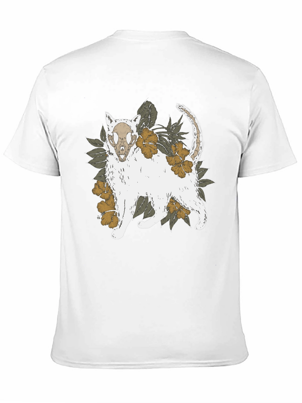Floral Cat Skull Graphic Tee - Black T-Shirt