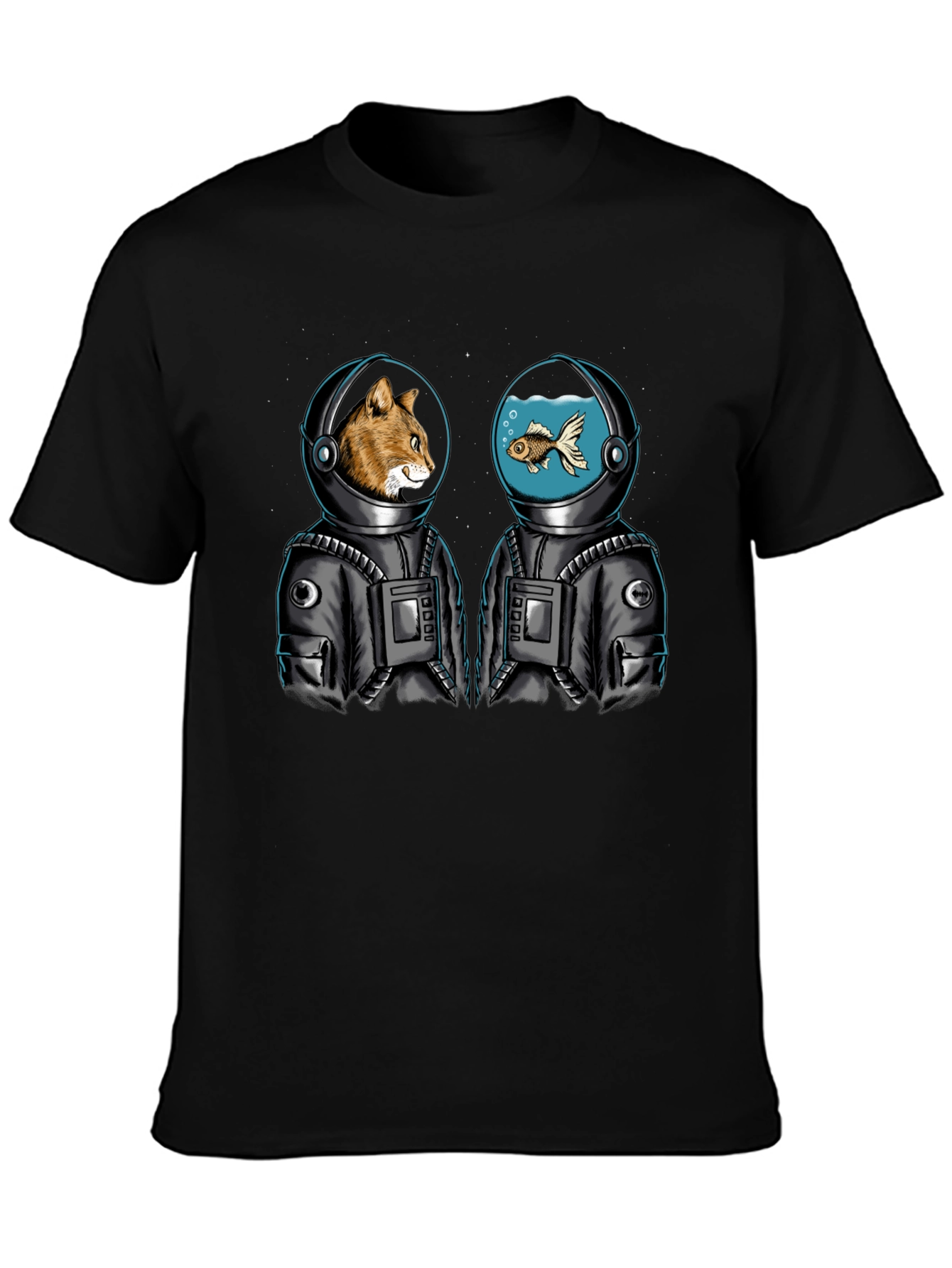 Cosmic Companions T-Shirt - Cat and Fish Astronauts