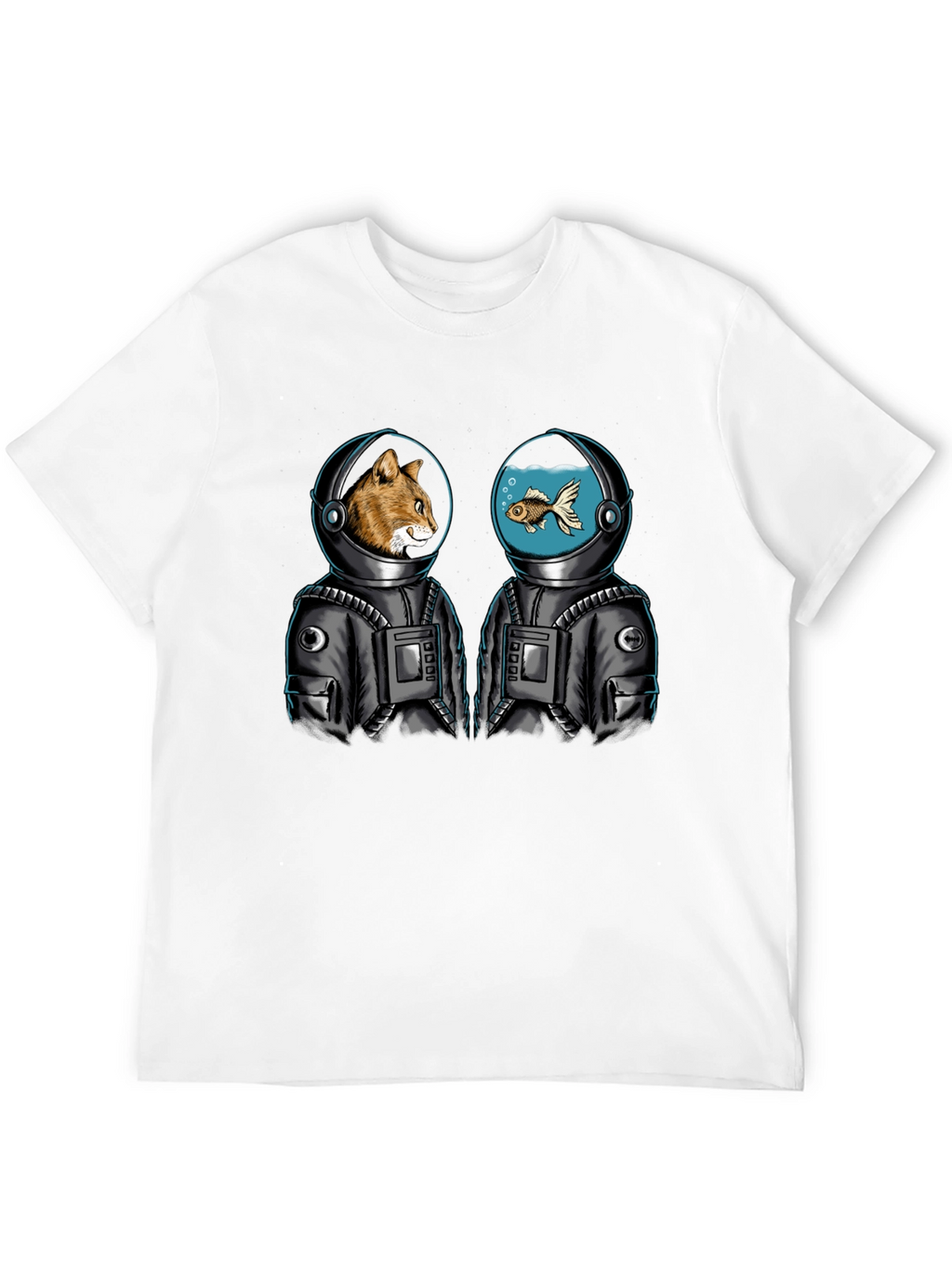 Cosmic Companions T-Shirt - Cat and Fish Astronauts