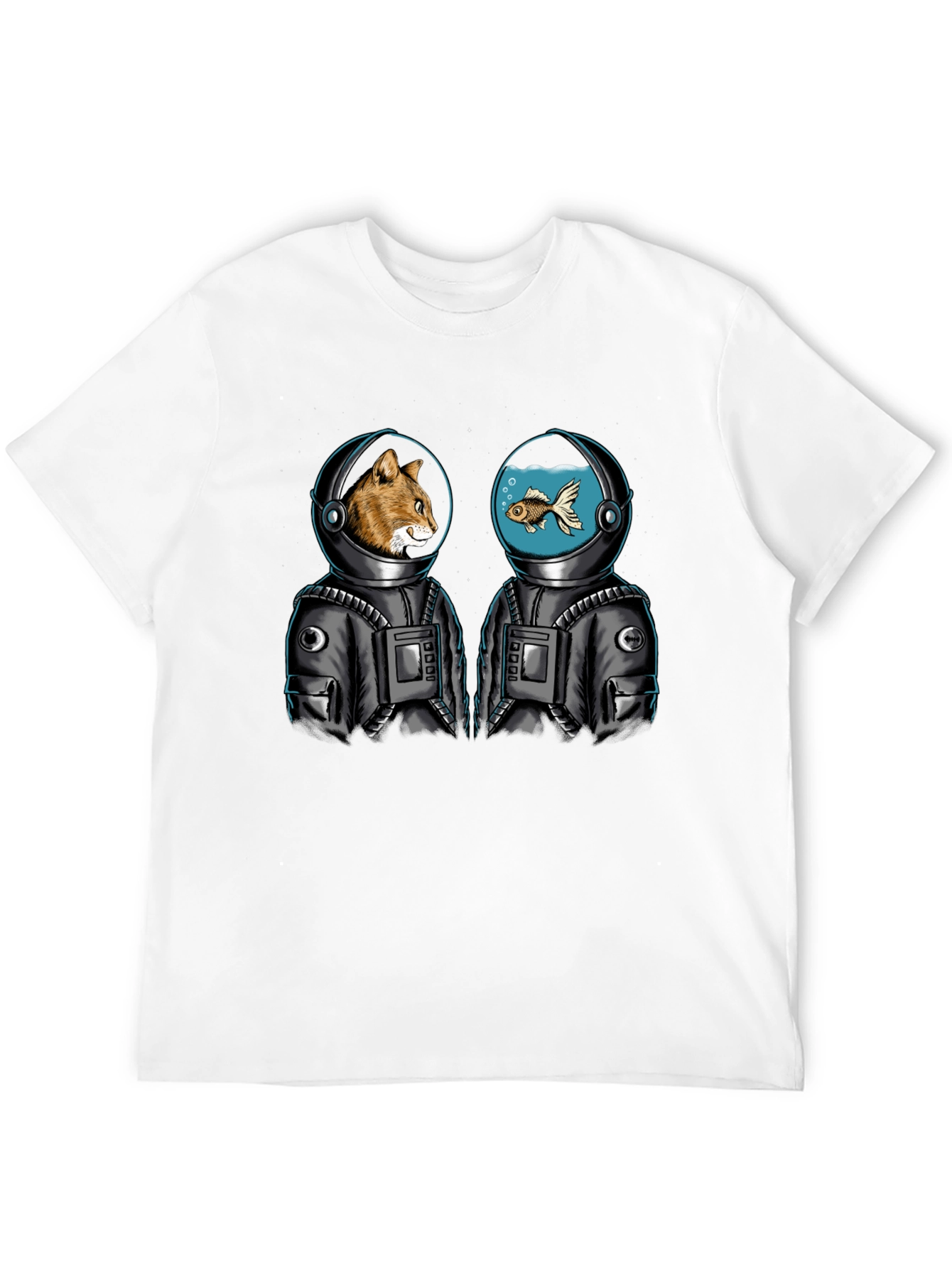 Cosmic Companions T-Shirt - Cat and Fish Astronauts
