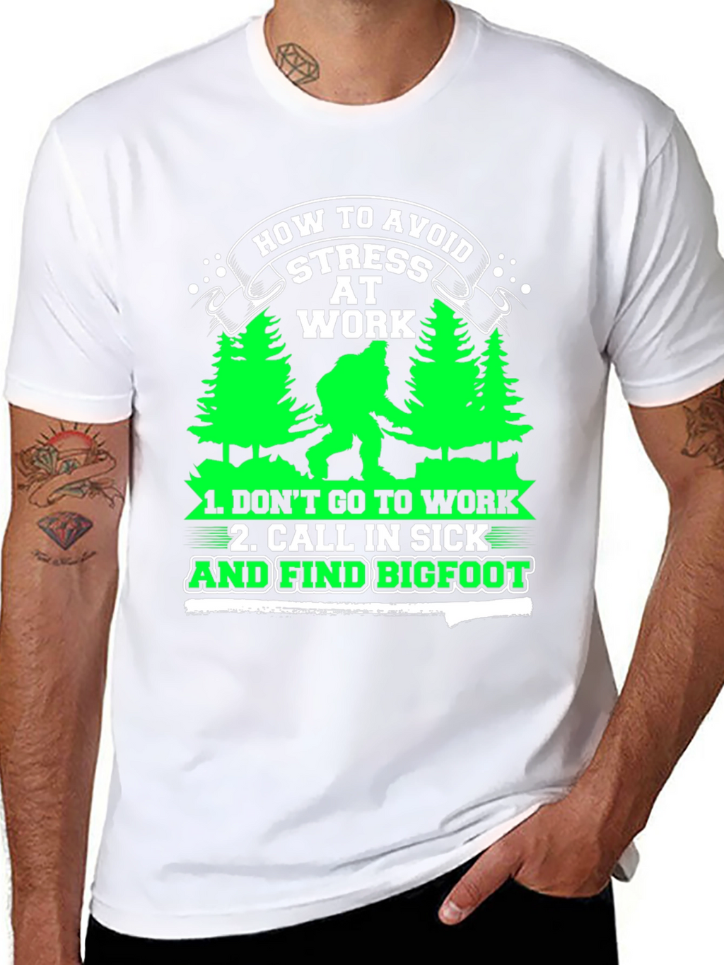 Avoid Stress at Work Bigfoot Graphic Tee