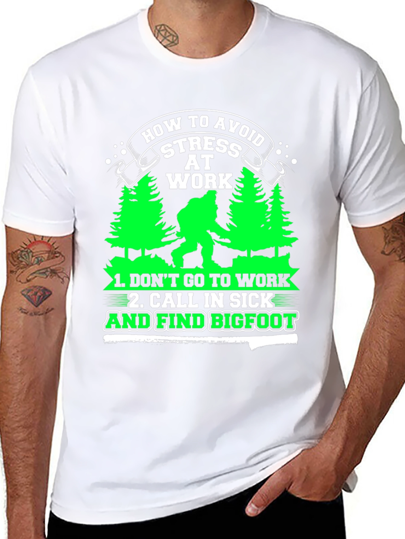 Avoid Stress at Work Bigfoot Graphic Tee