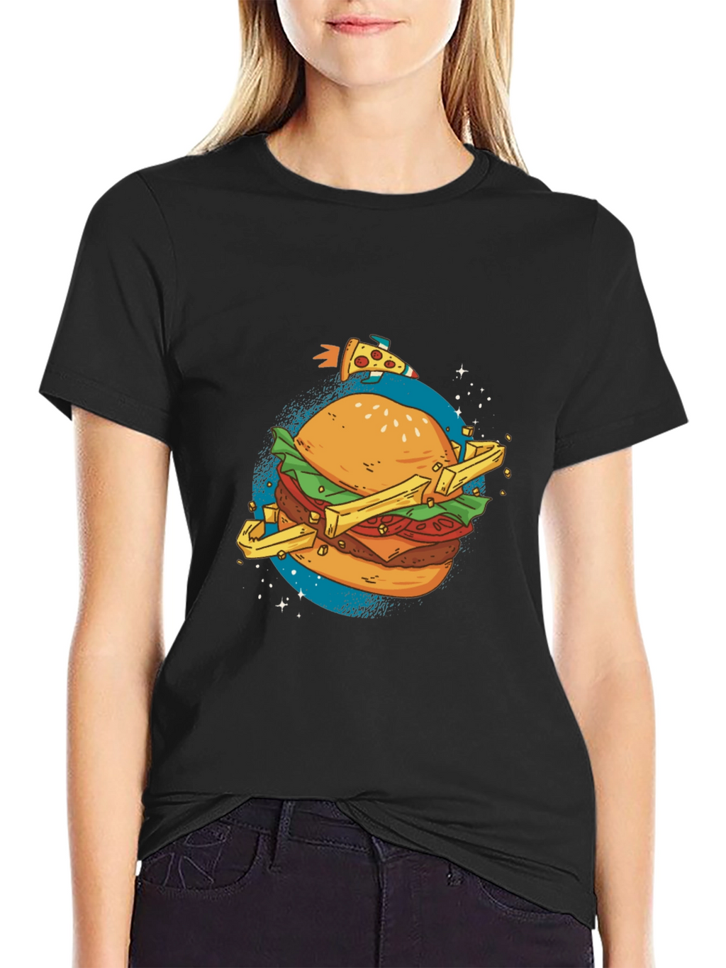 Space Food T-Shirt - Burger Pizza Design