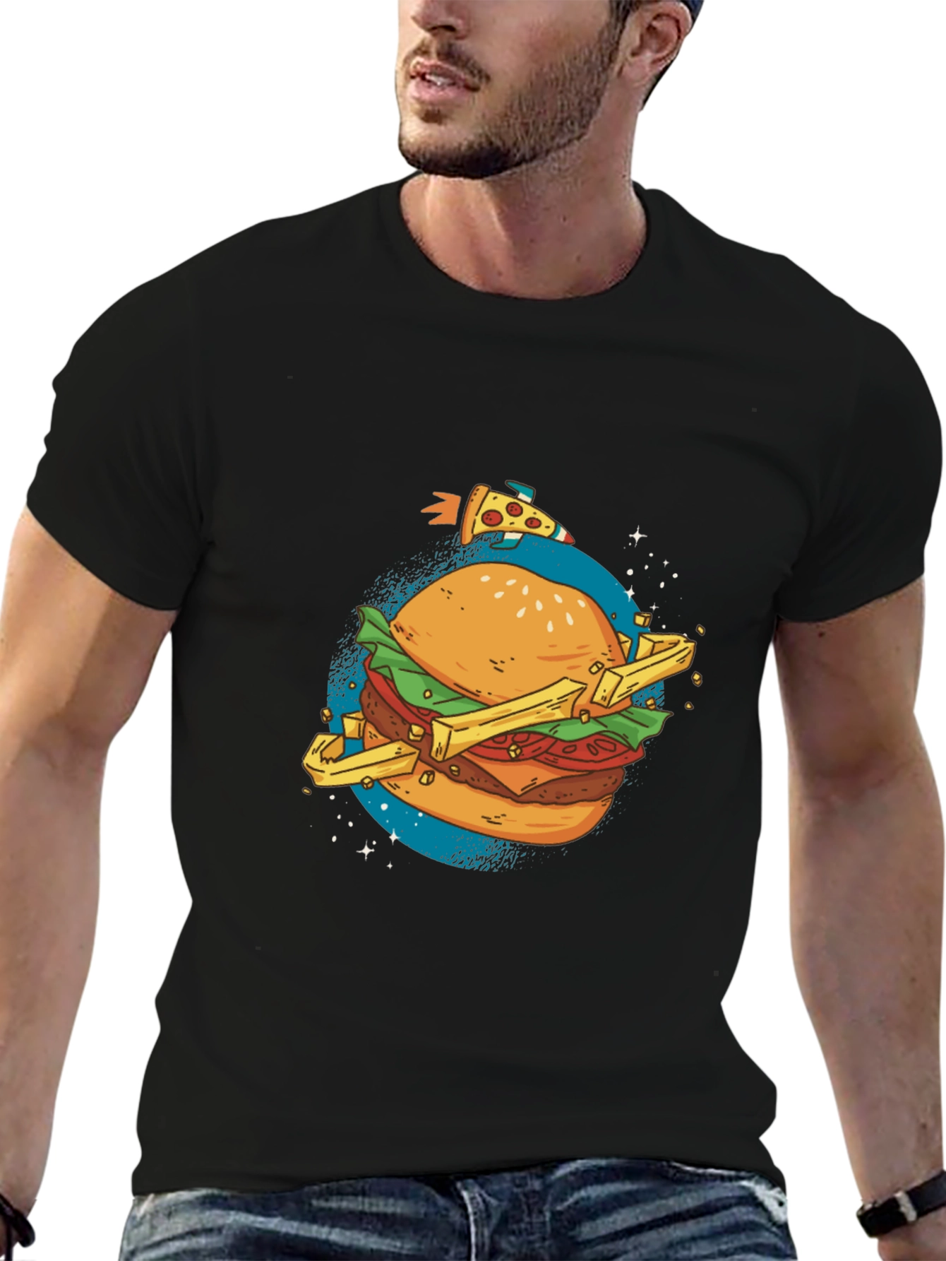 Space Food T-Shirt - Burger Pizza Design