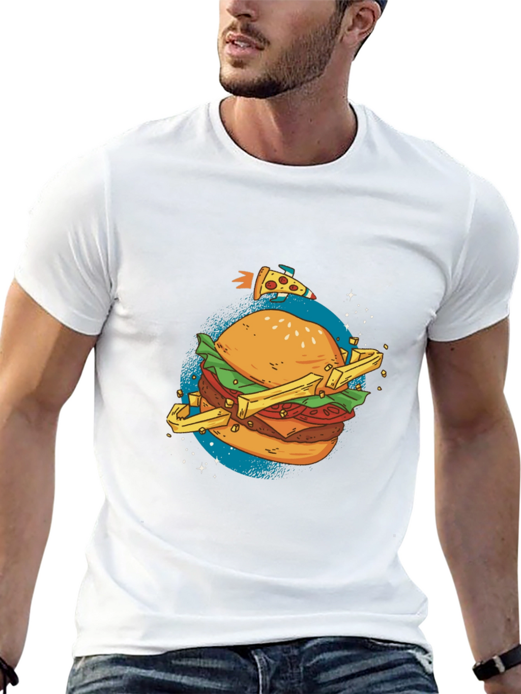 Space Food T-Shirt - Burger Pizza Design