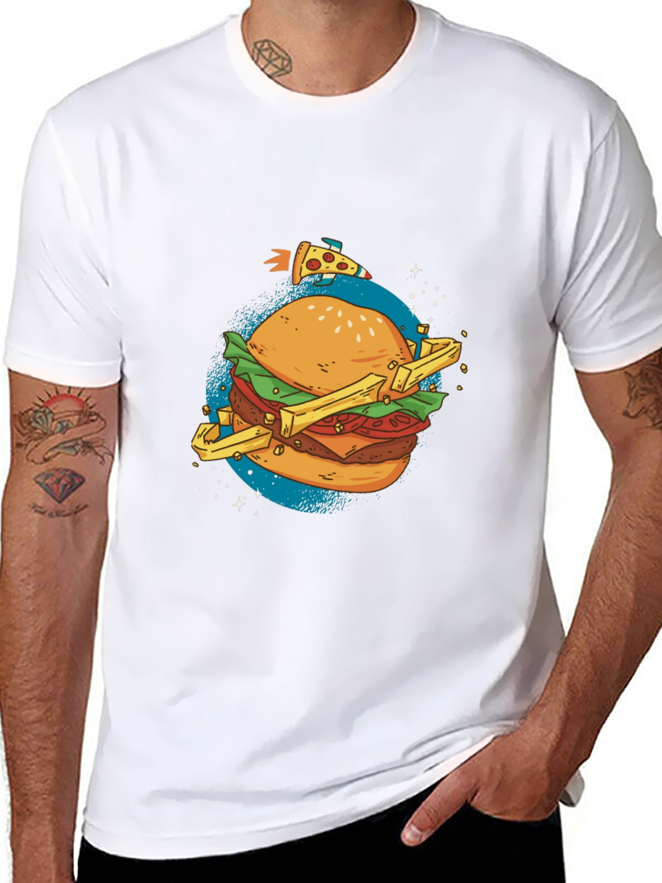 Space Food T-Shirt - Burger Pizza Design