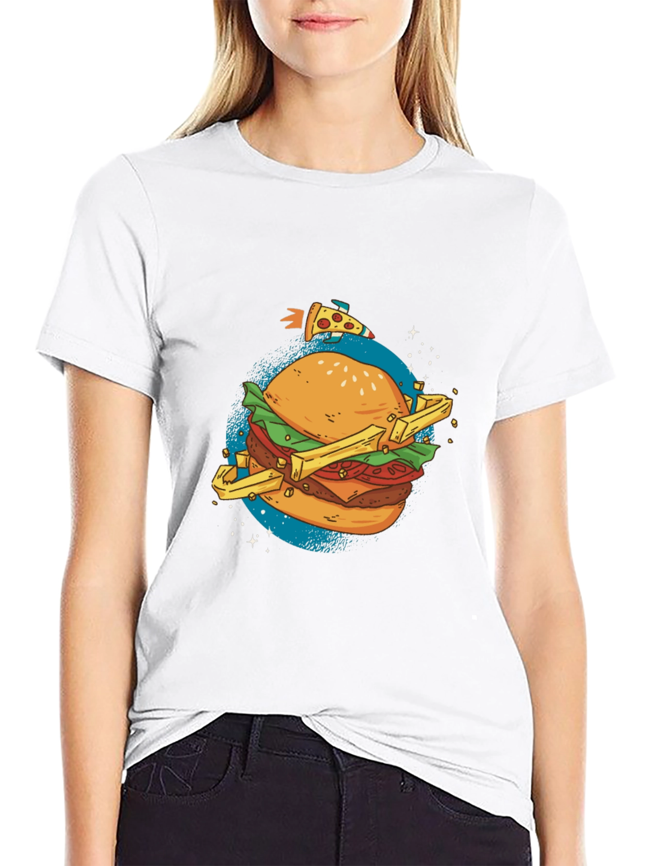 Space Food T-Shirt - Burger Pizza Design