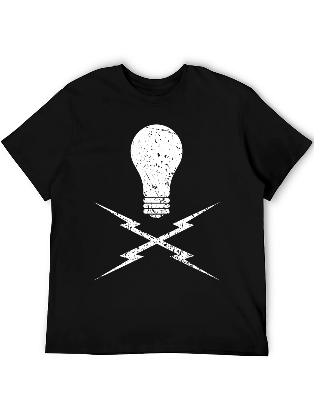Electrician Light Bulb and Lightning Bolt Black T-Shirt