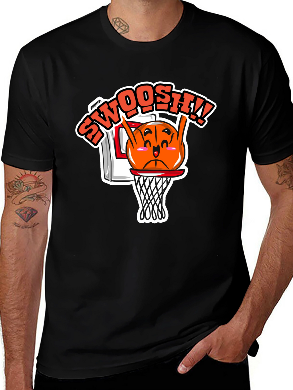 Funny Basketball Cartoon Black T-Shirt