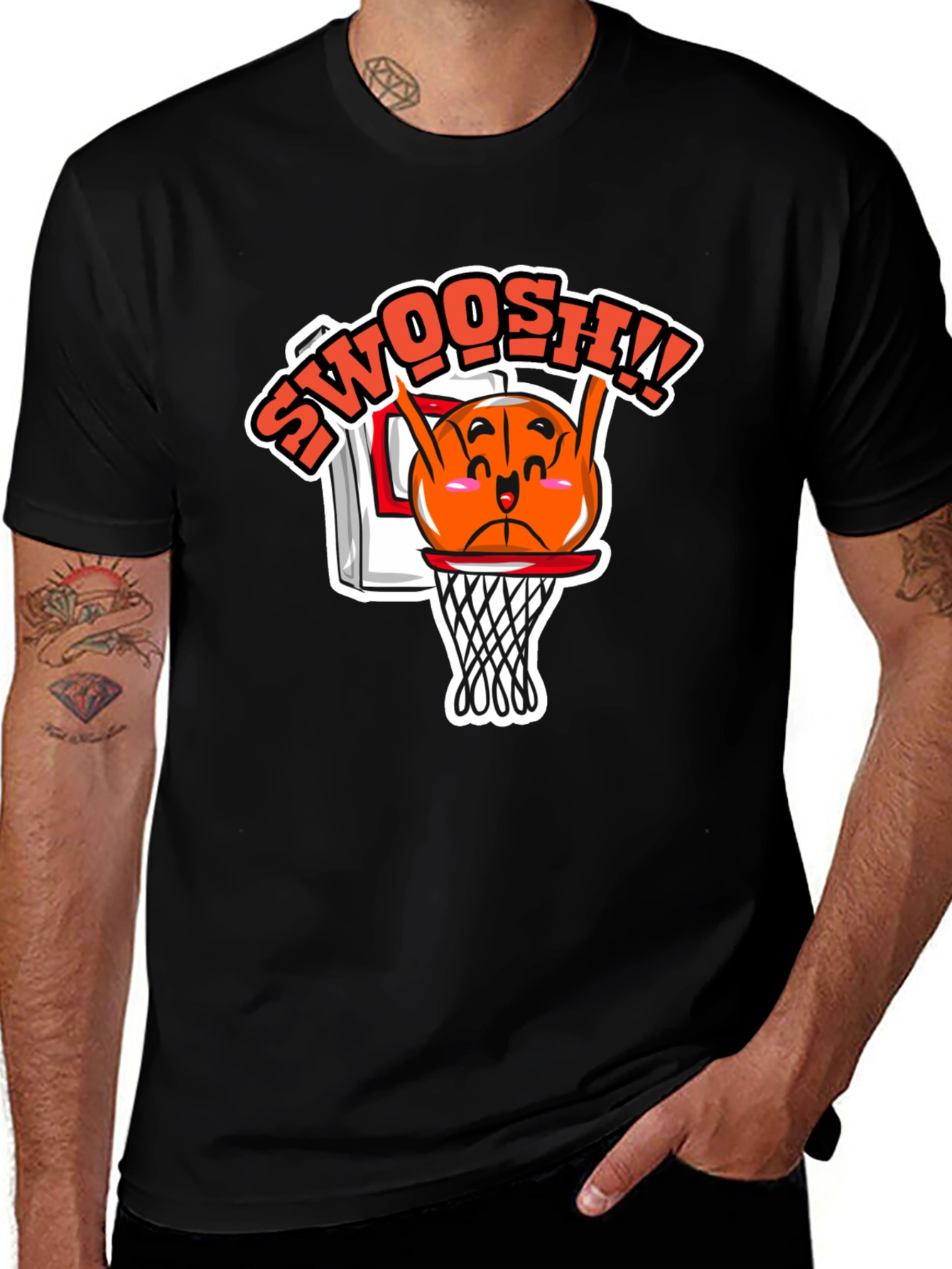Funny Basketball Cartoon Black T-Shirt