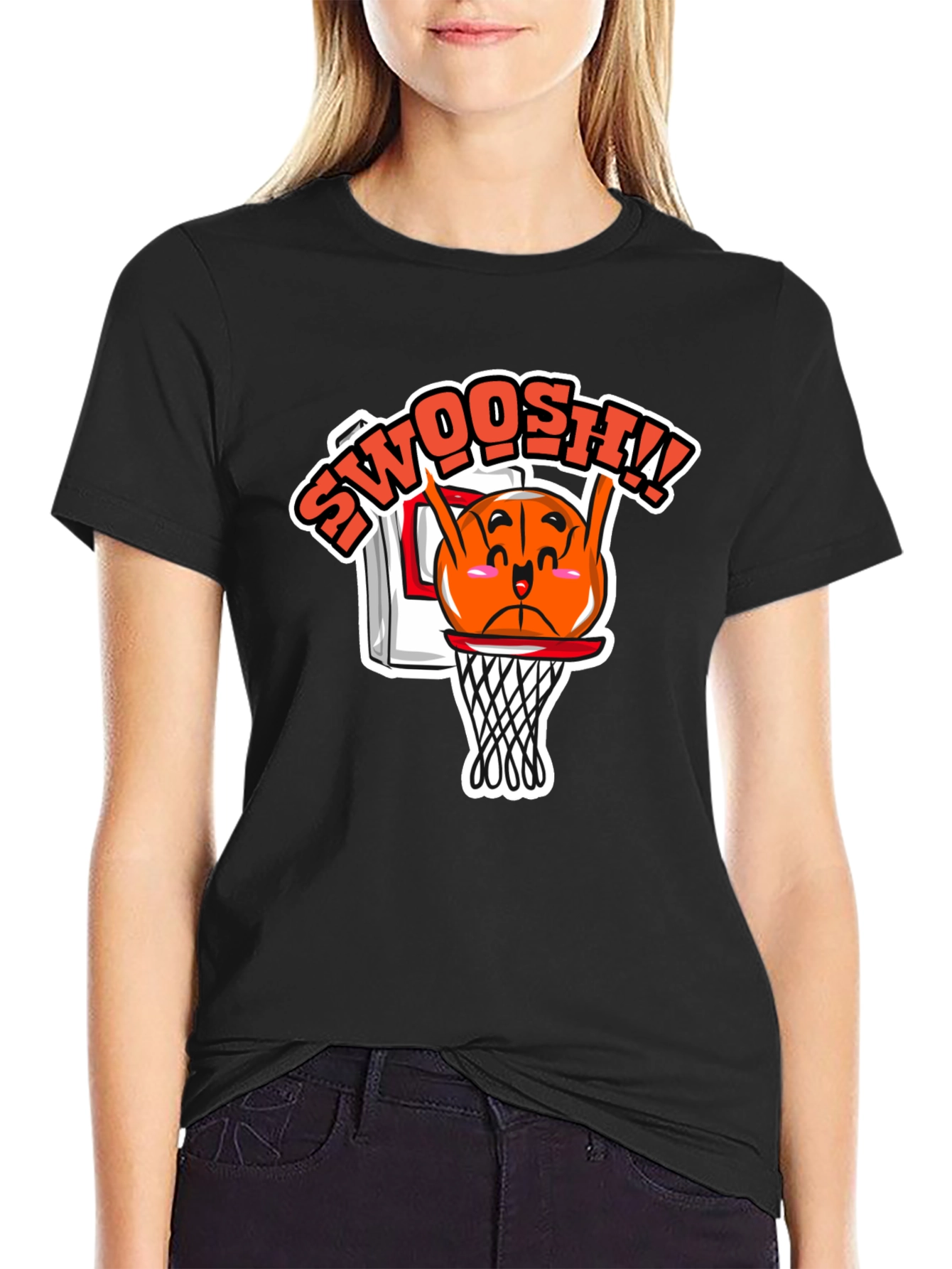 Funny Basketball Cartoon Black T-Shirt