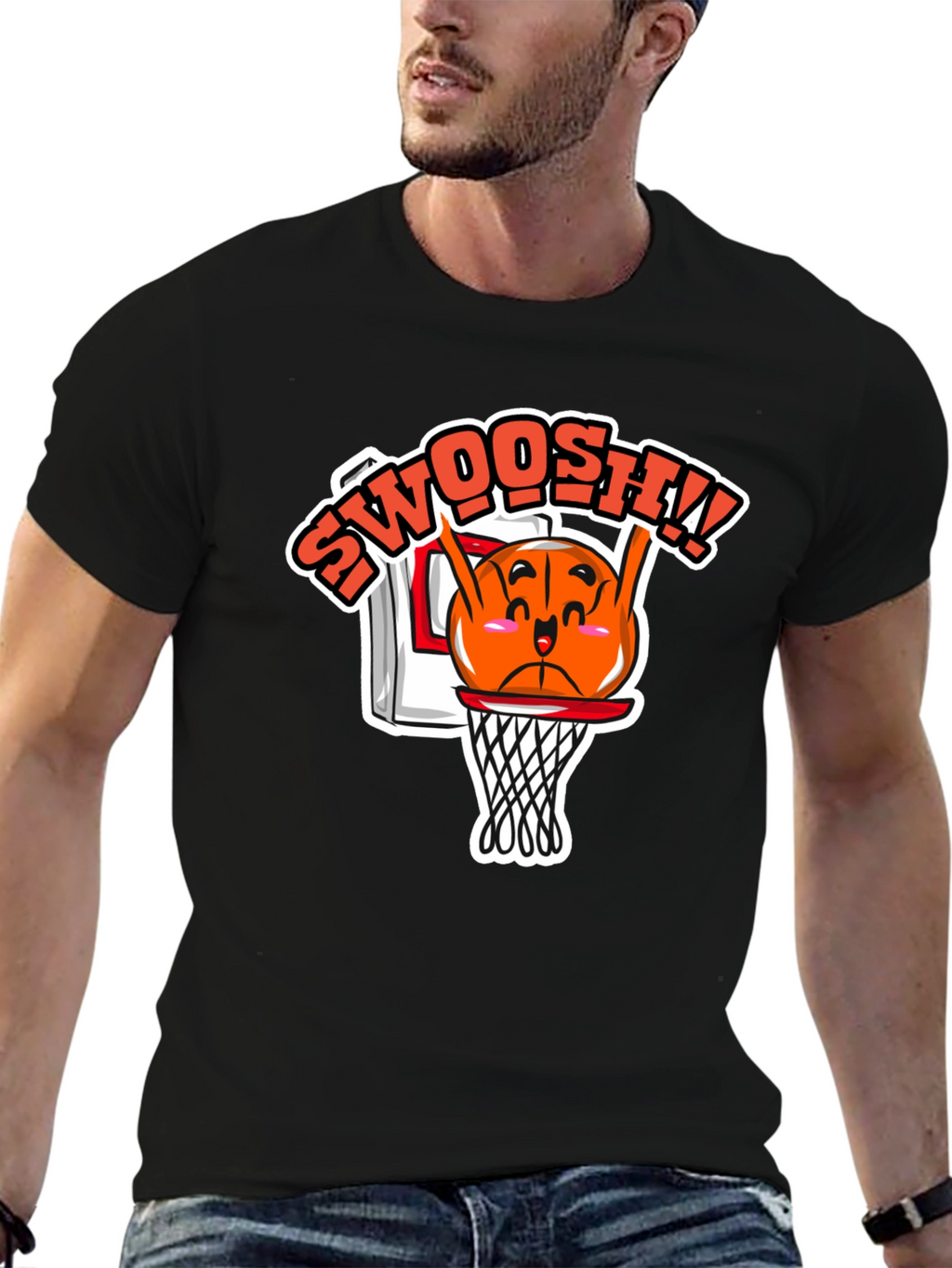 Funny Basketball Cartoon Black T-Shirt