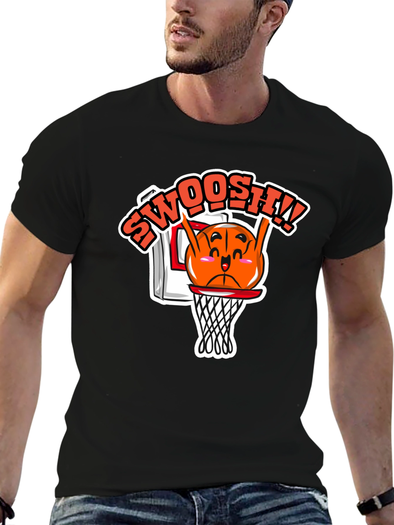 Funny Basketball Cartoon Black T-Shirt