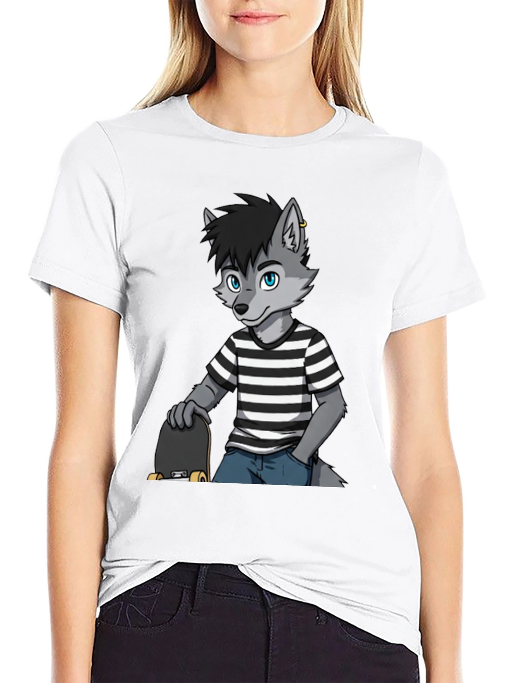 Cool Wolf Skater Graphic Tee - Black Cotton T-Shirt
