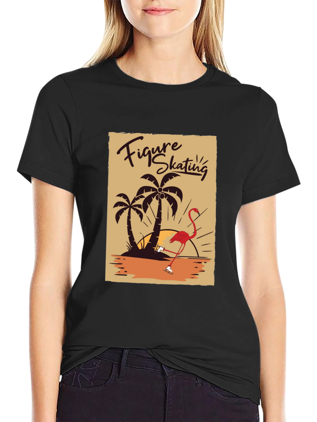 Figure Skating Flamingo Graphic Tee