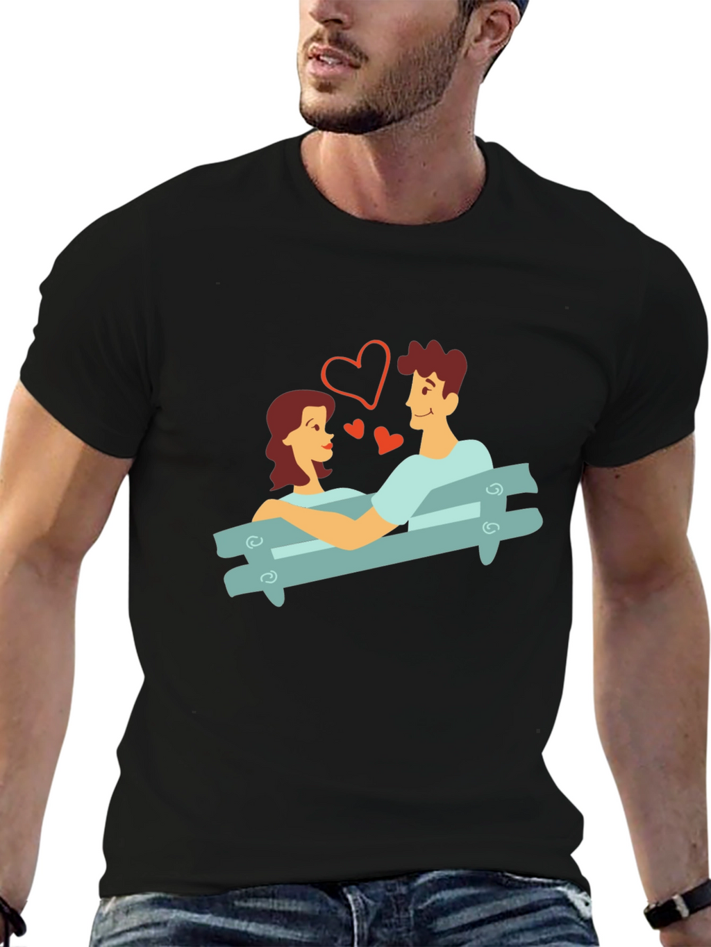 Romantic Couple on Bench Graphic Tee - Unisex