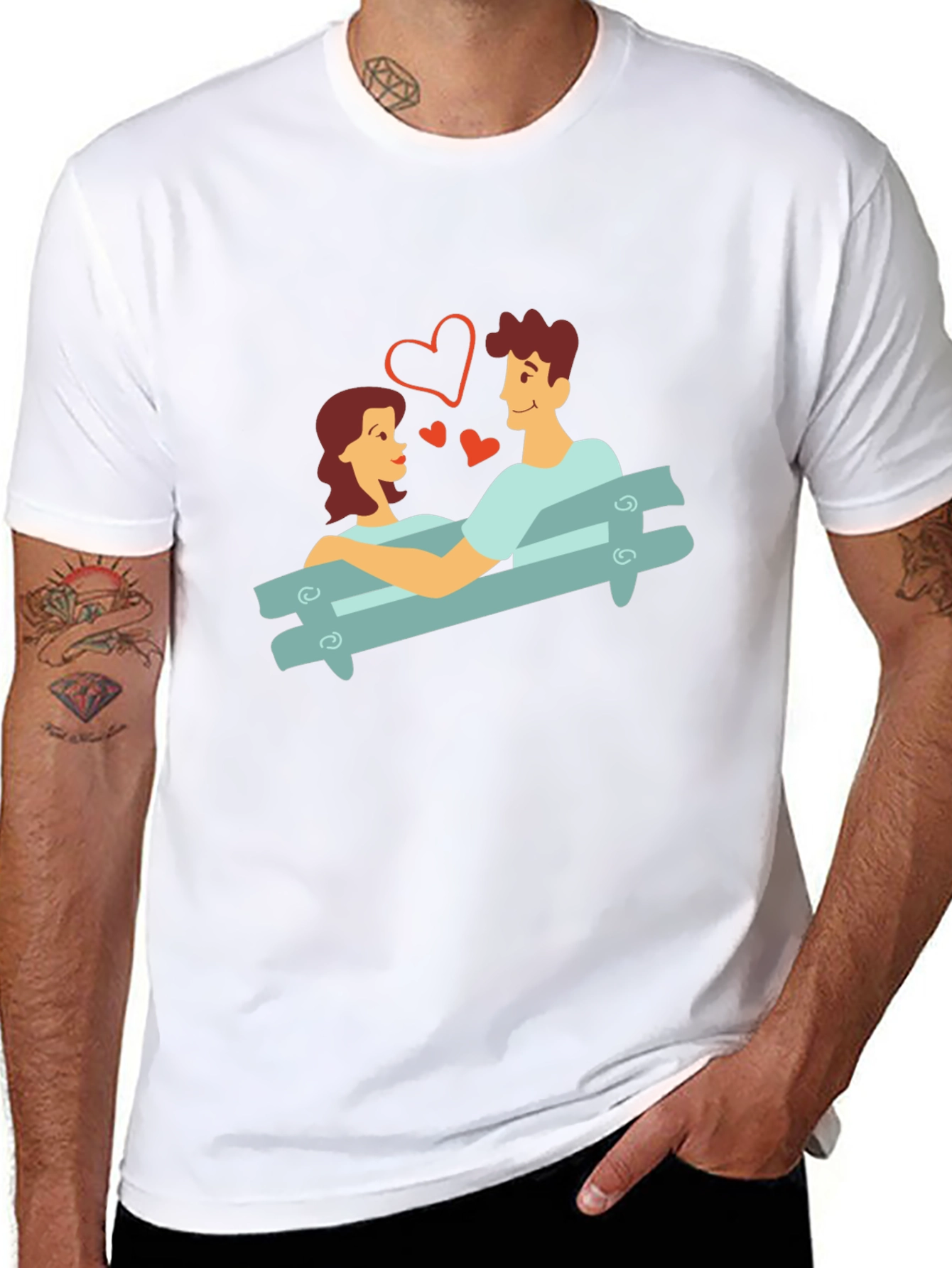 Romantic Couple on Bench Graphic Tee - Unisex
