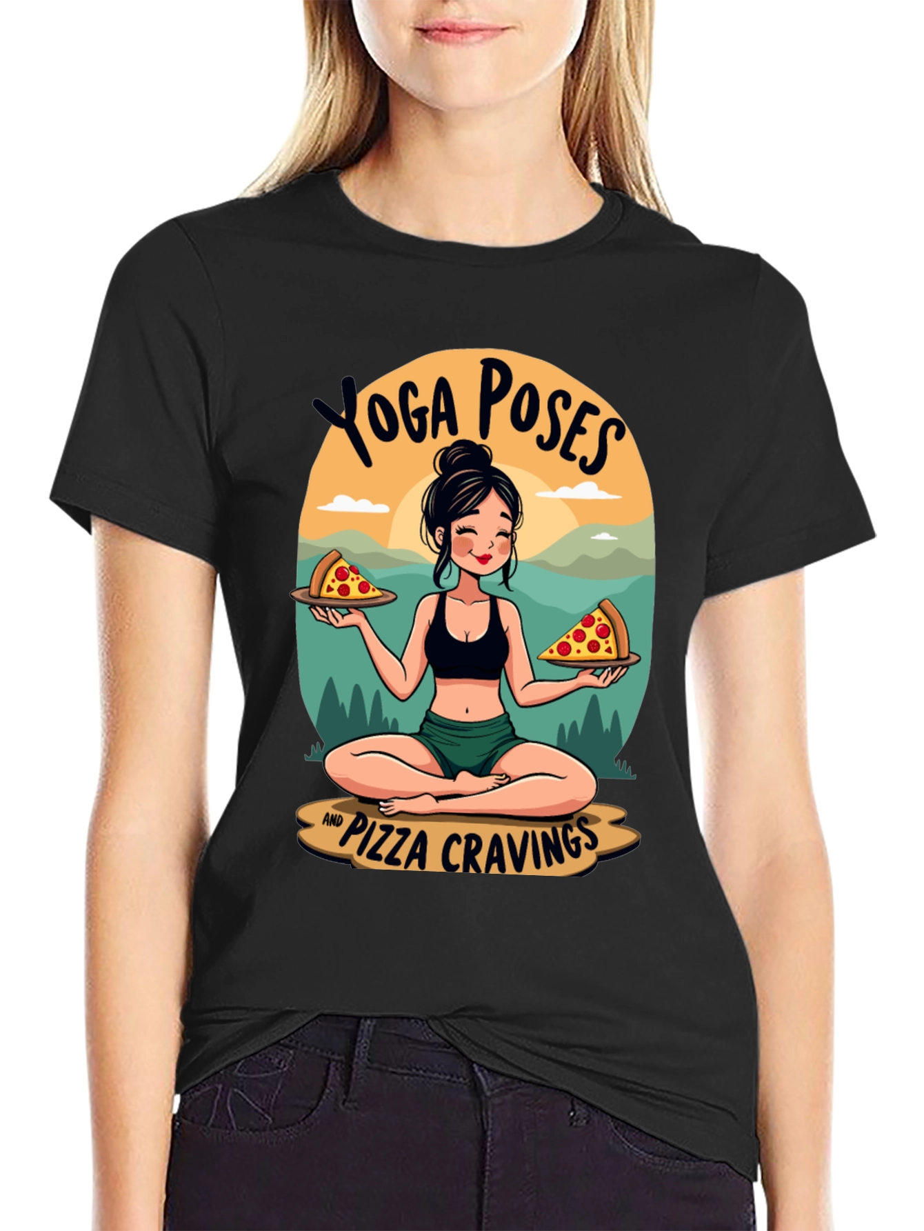 Yoga Poses and Pizza Cravings T-Shirt