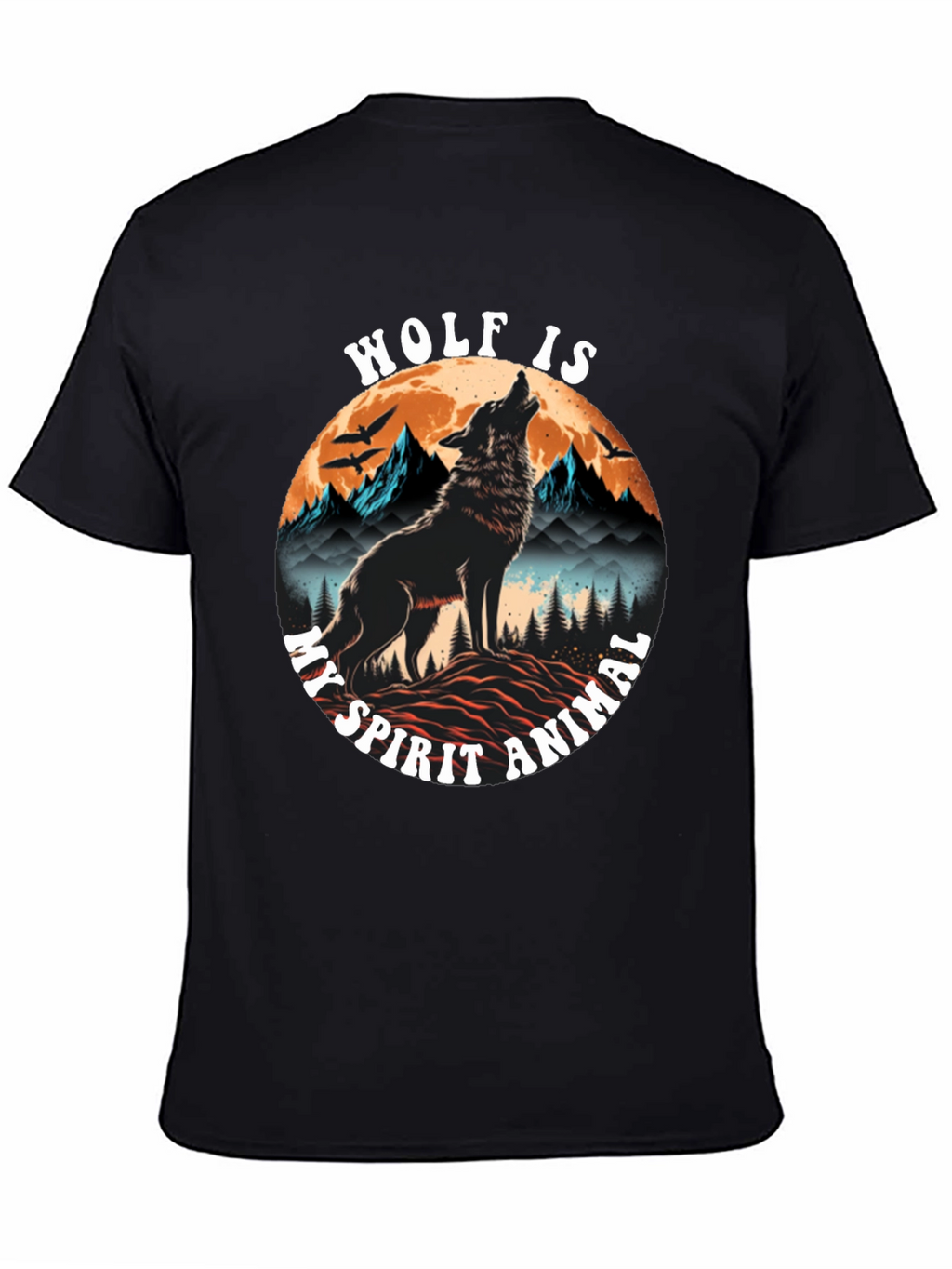 Wolf Spirit Animal Graphic Tee - Black Cotton Blend