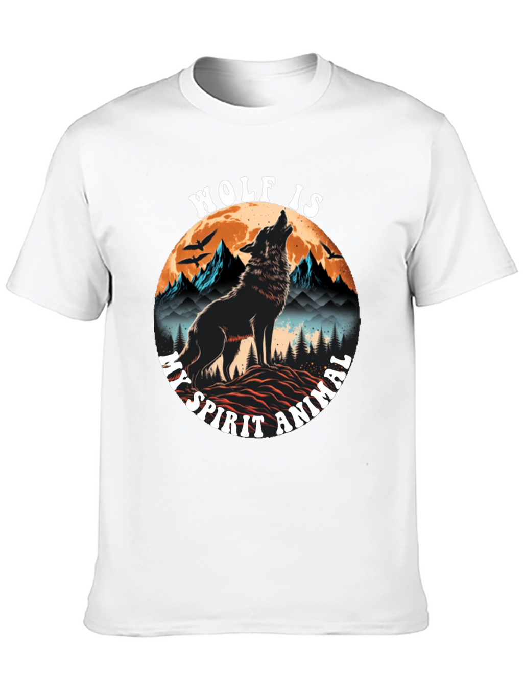 Wolf Spirit Animal Graphic Tee - Black Cotton Blend