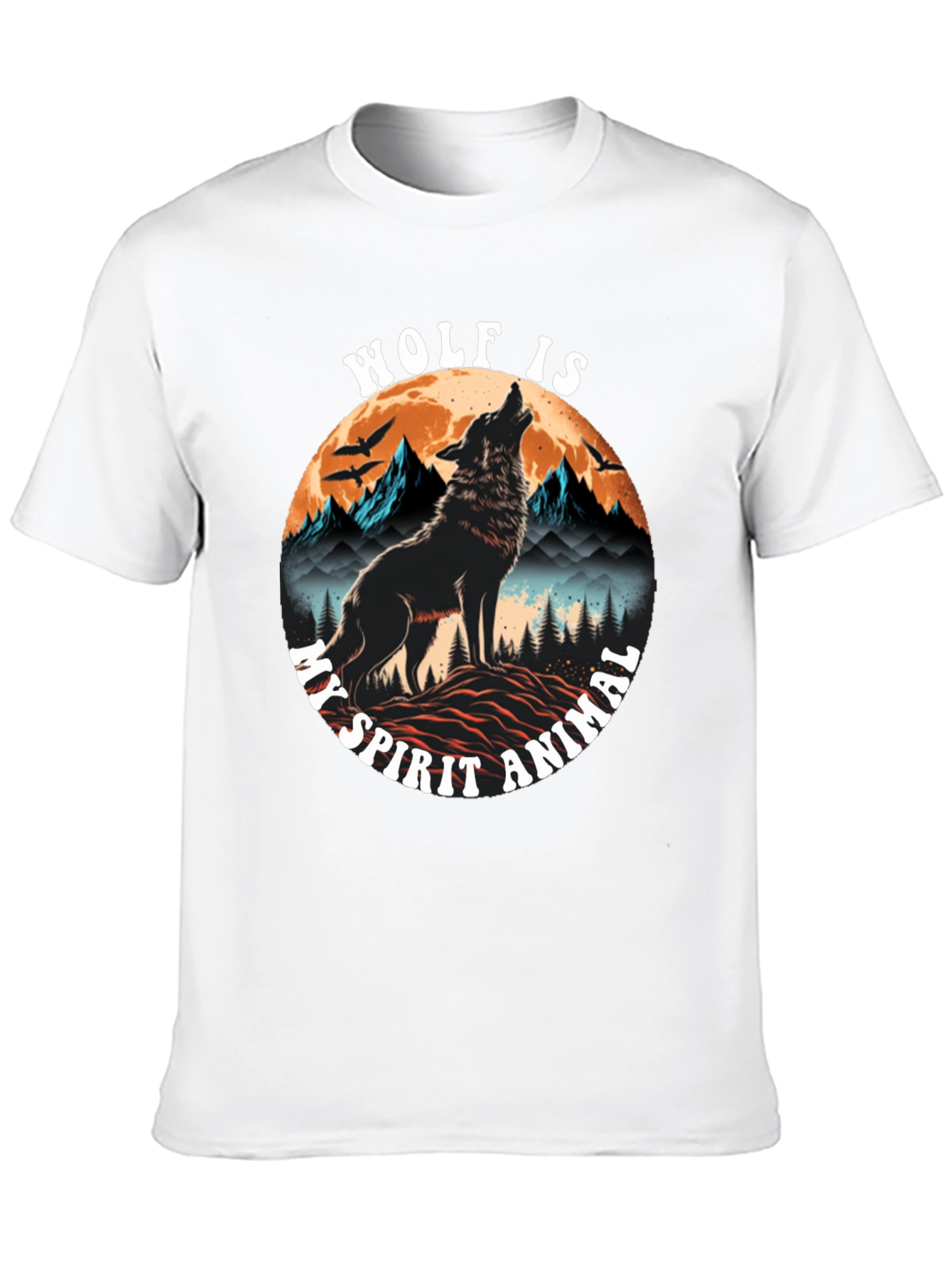 Wolf Spirit Animal Graphic Tee - Black Cotton Blend
