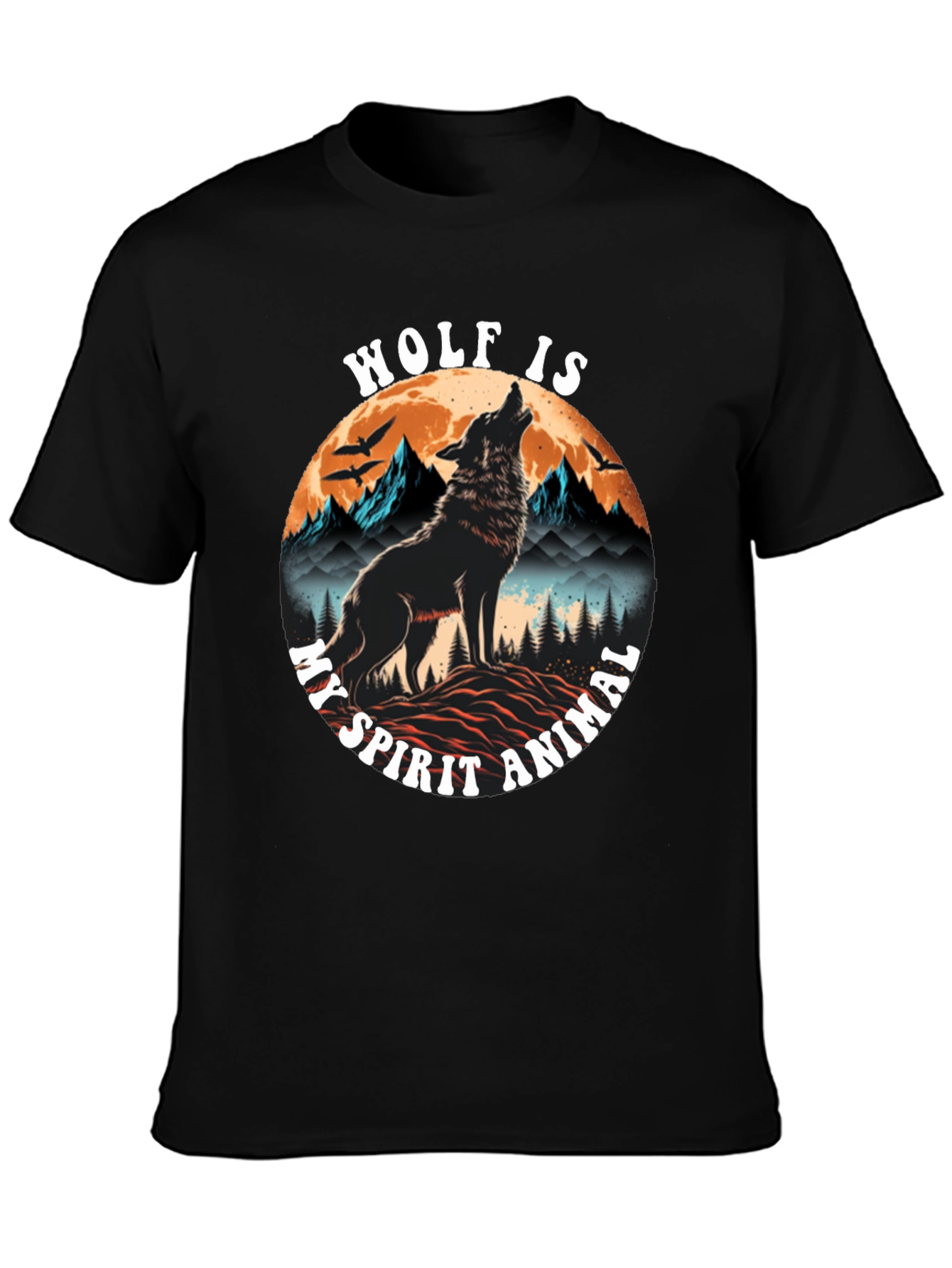 Wolf Spirit Animal Graphic Tee - Black Cotton Blend