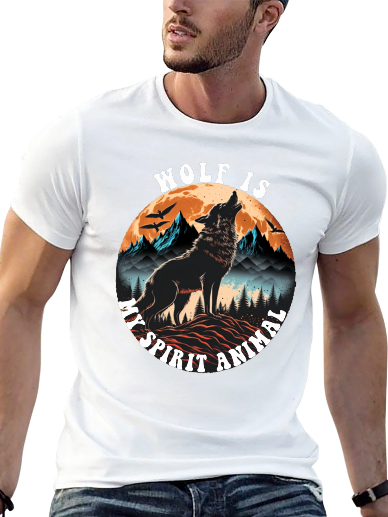 Wolf Spirit Animal Graphic Tee - Black Cotton Blend