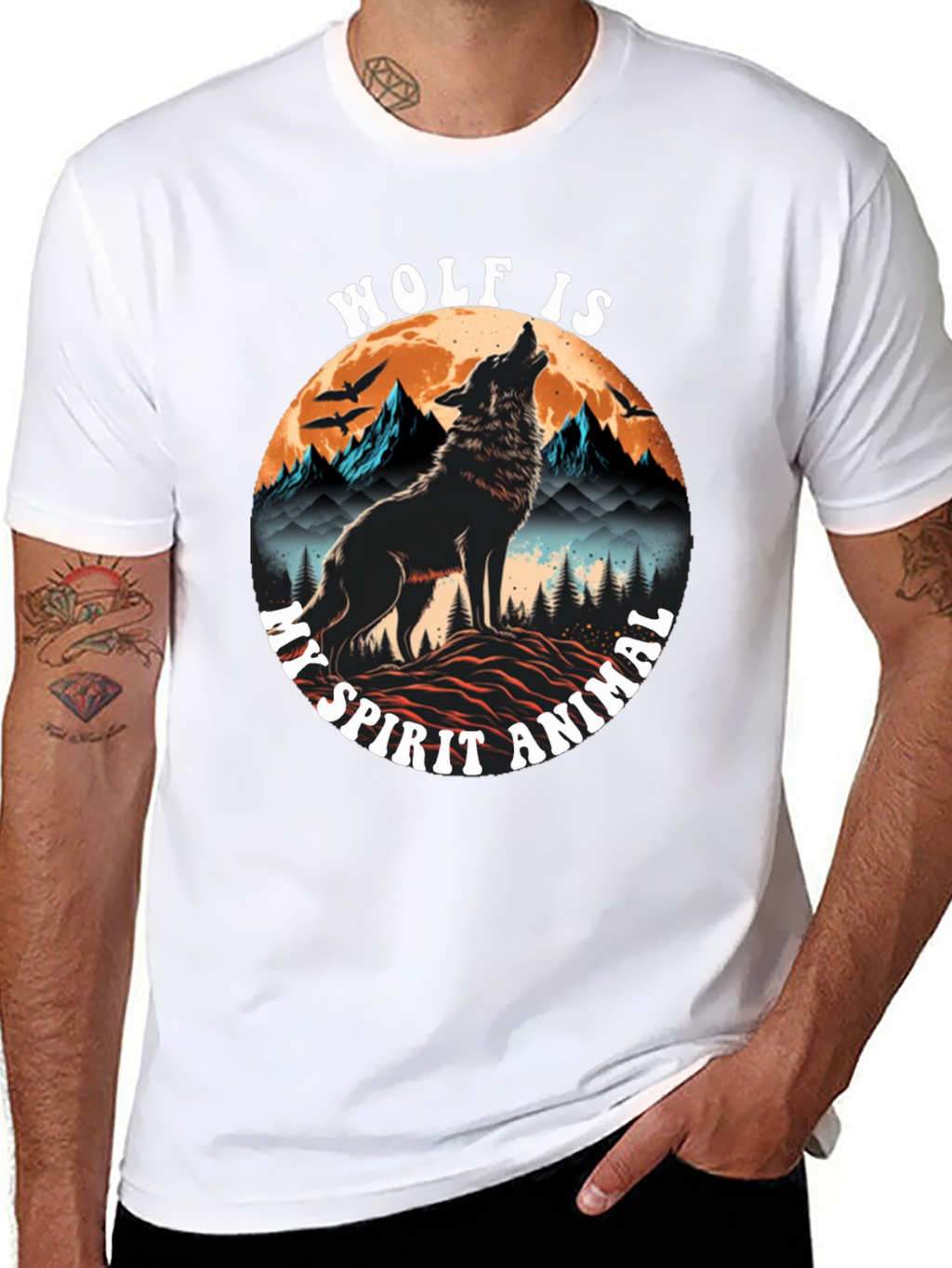 Wolf Spirit Animal Graphic Tee - Black Cotton Blend