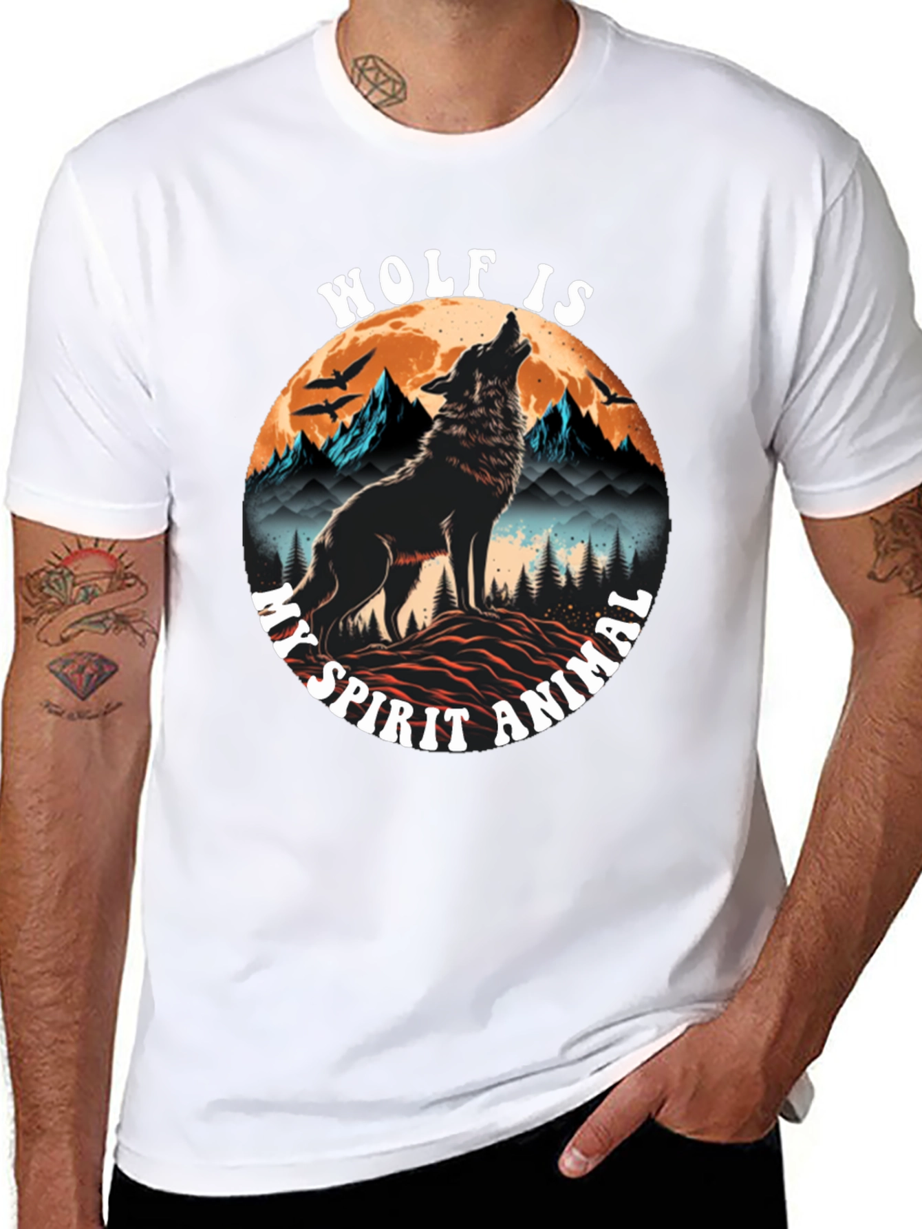 Wolf Spirit Animal Graphic Tee - Black Cotton Blend